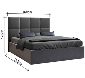 Dark gray bed with square headboard - Vitrine Furniture - Furniture