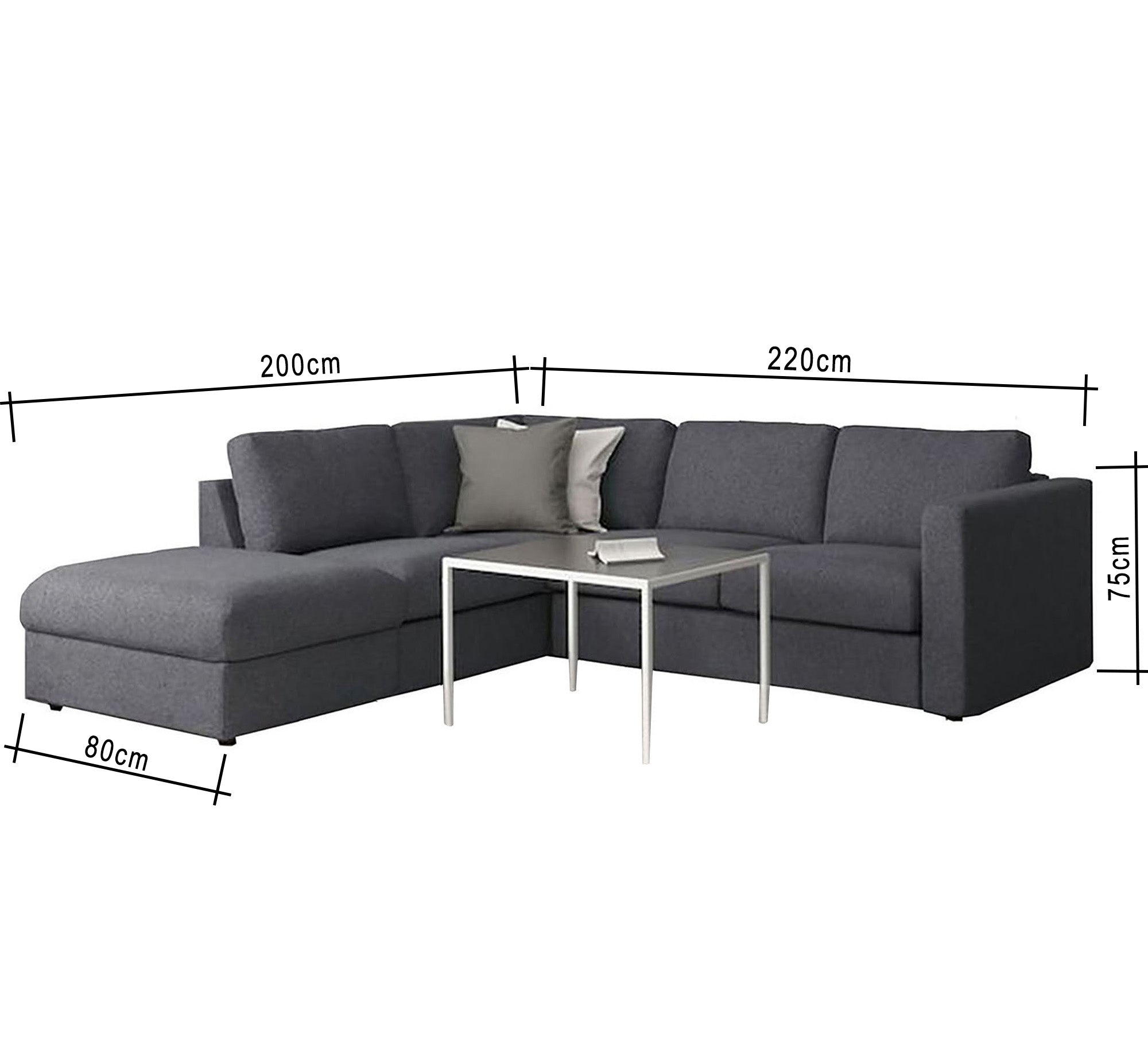 Dark gray L - shape corner with chaise longue - Vitrine Furniture - L - shape sofa set