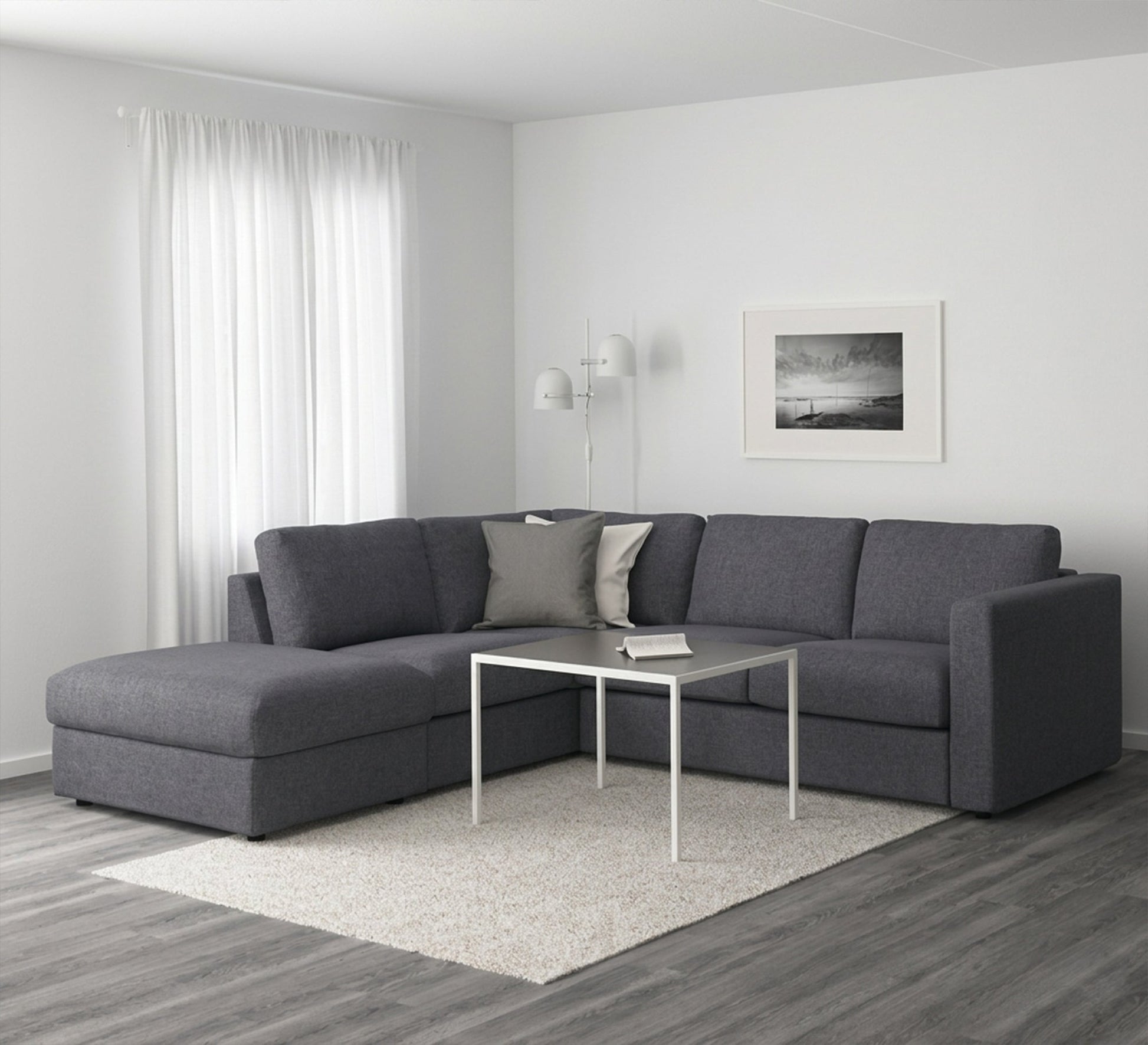 Dark gray L - shape corner with chaise longue - Vitrine Furniture - L - shape sofa set