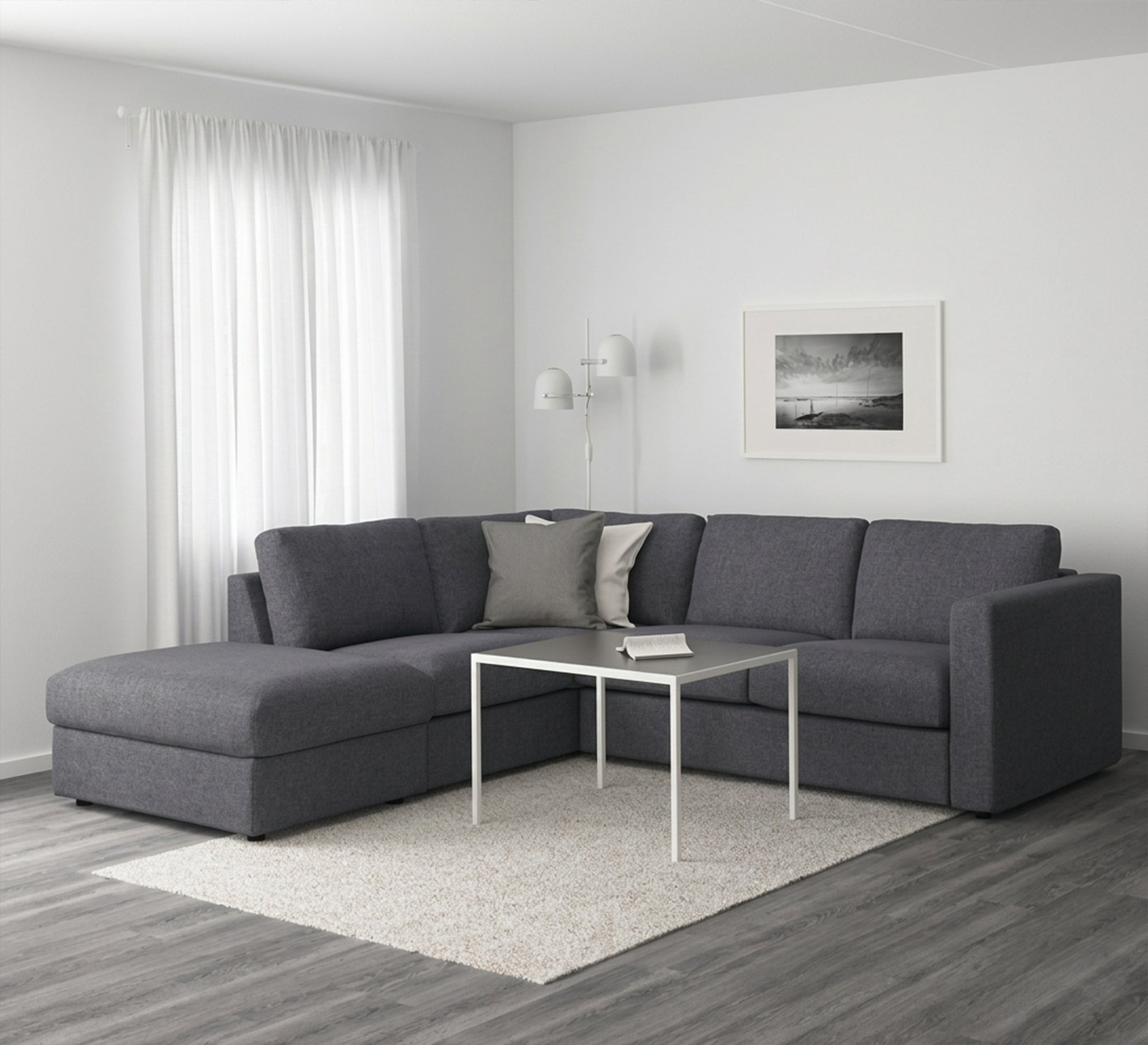 Dark gray L - shape corner with chaise longue - Vitrine Furniture - L - shape sofa set