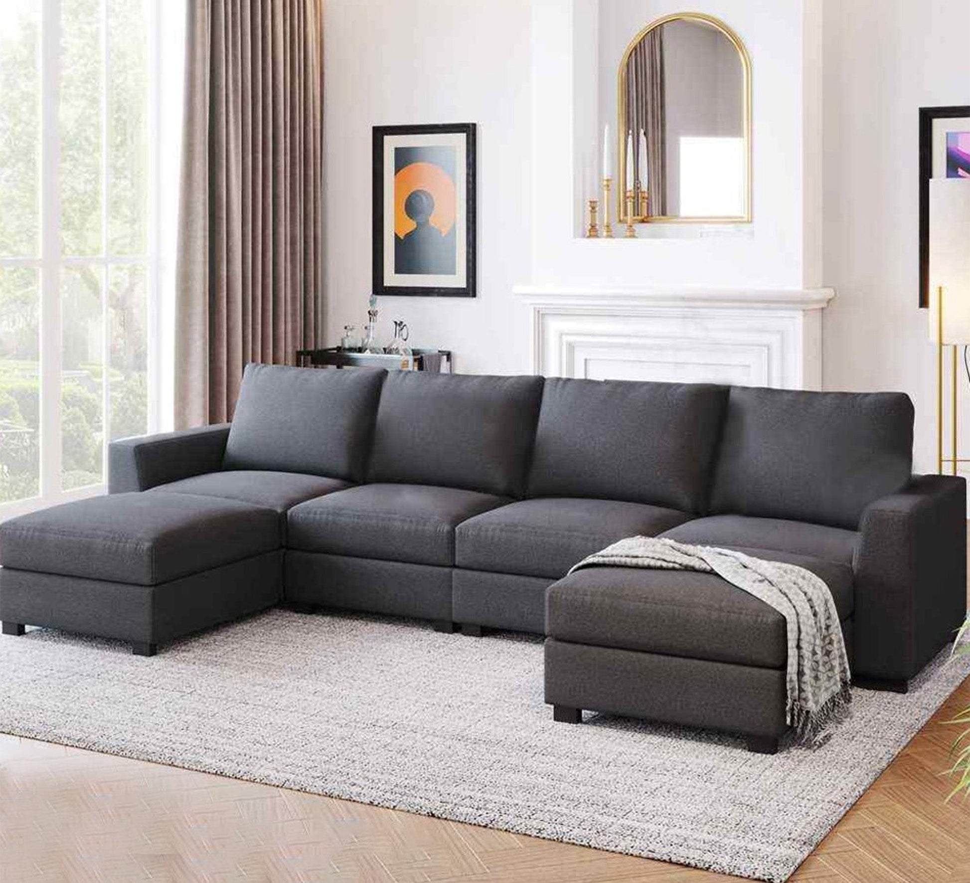 Dark gray U shape sofa - Vitrine Furniture - L - shape sofa set