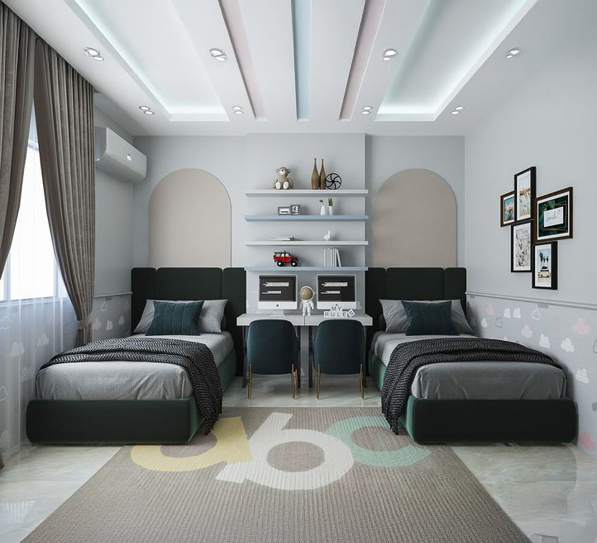 Dark green bed for a boys' bedroom - Vitrine Furniture - Furniture