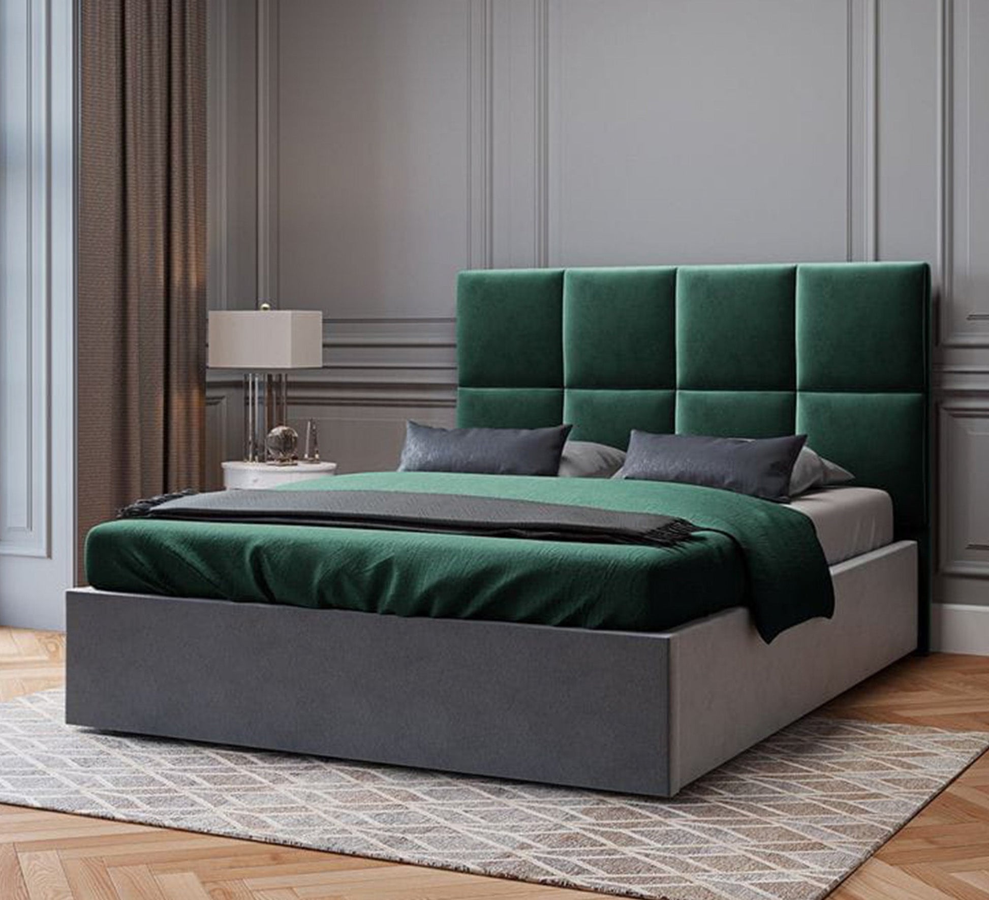 Dark green bed with square back - Vitrine Furniture - Furniture