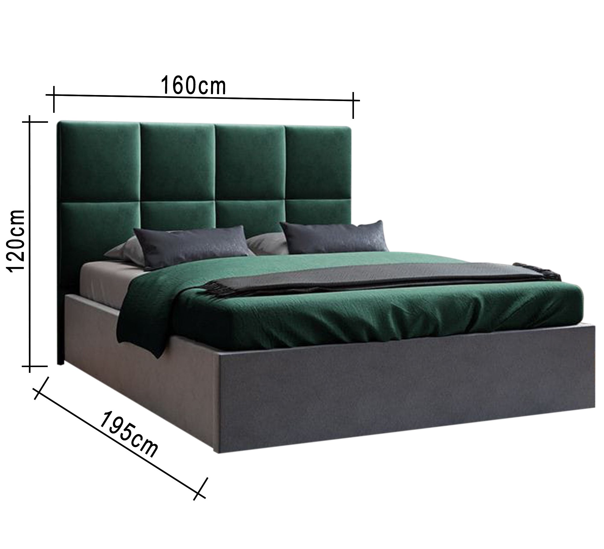 Dark green bed with square back - Vitrine Furniture - Furniture