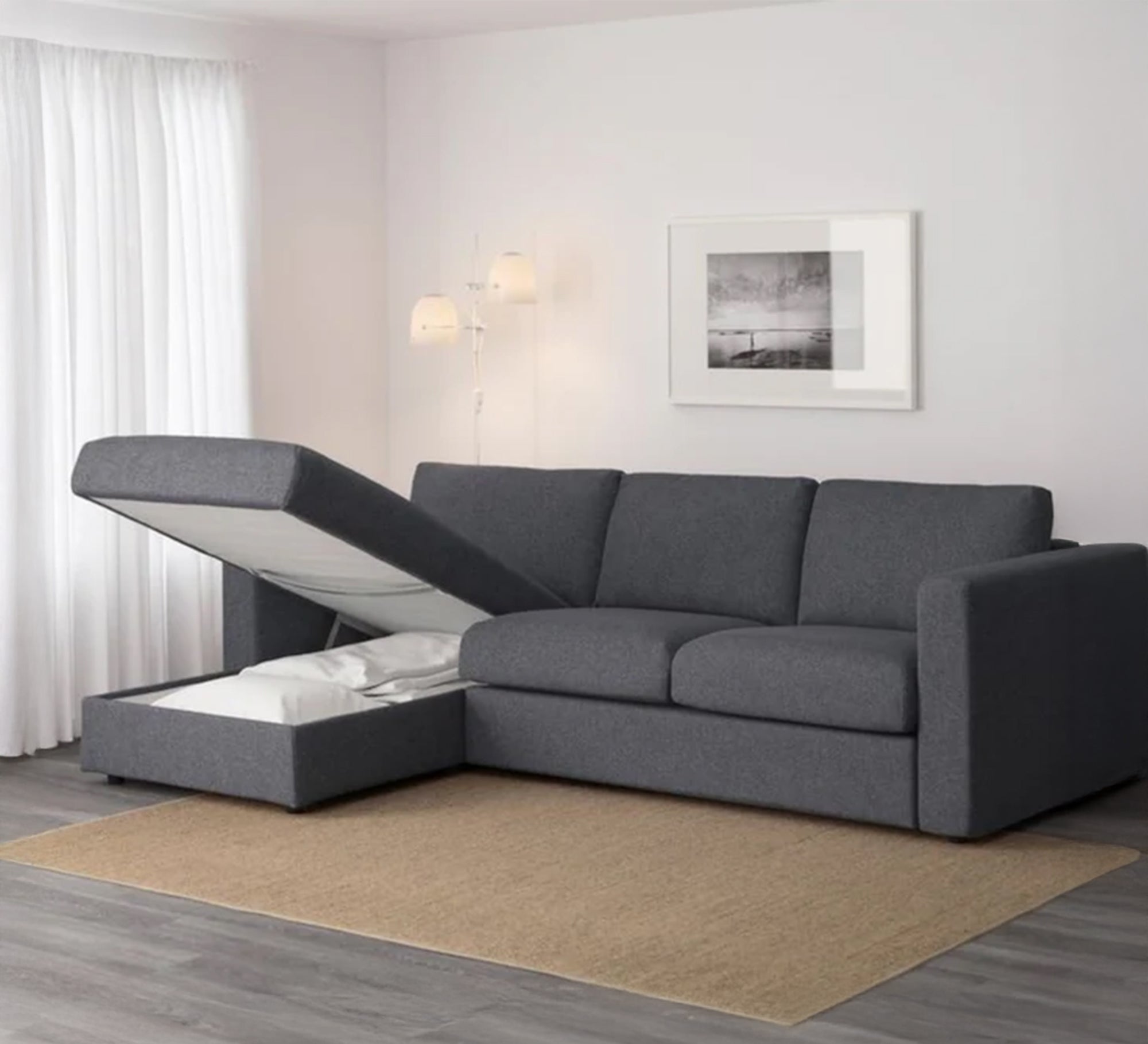 Dark grey corner sofa with storage space - Vitrine Furniture - Furniture