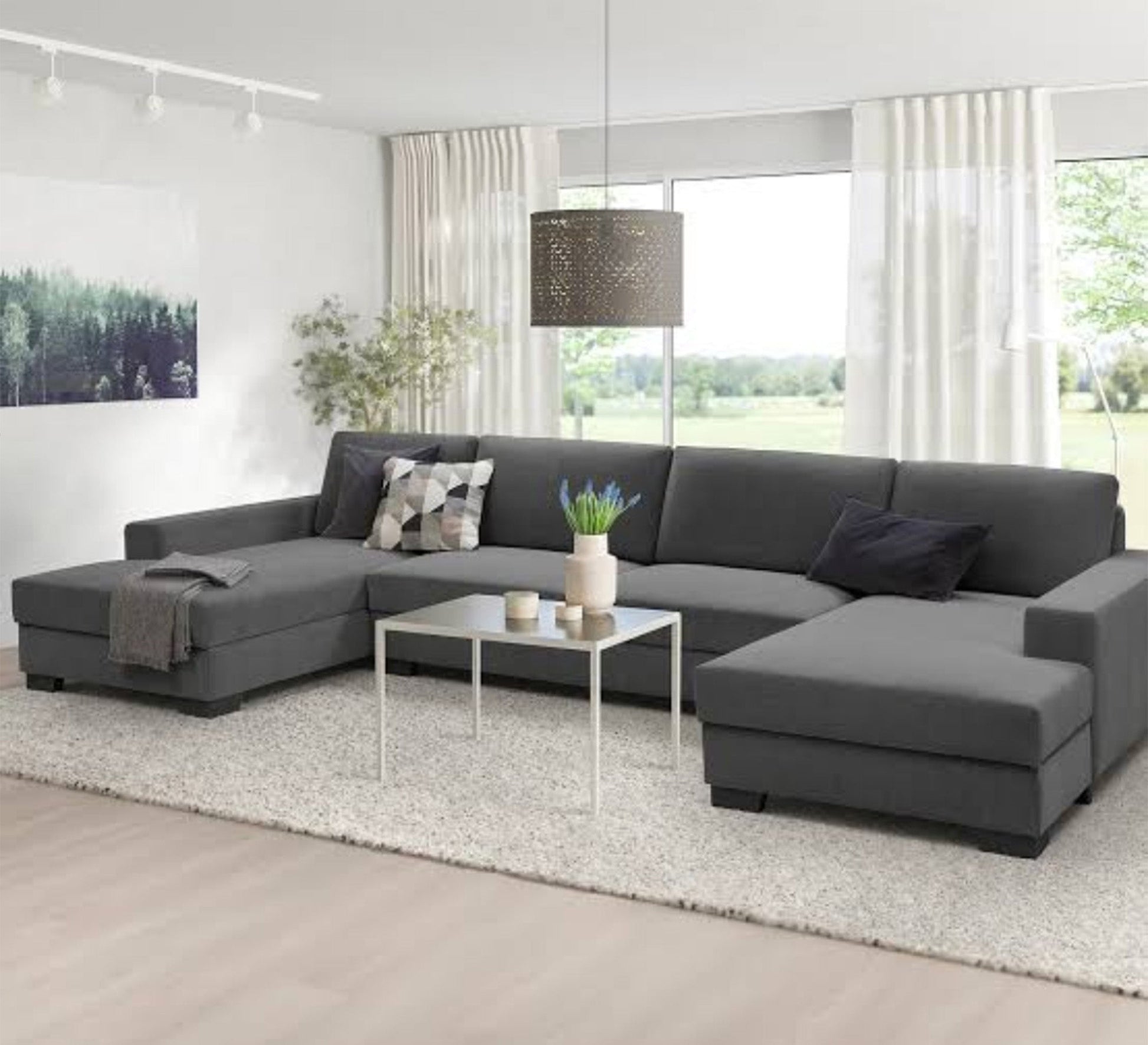 Dark grey living corner in U shape - Vitrine Furniture - L - shape sofa set