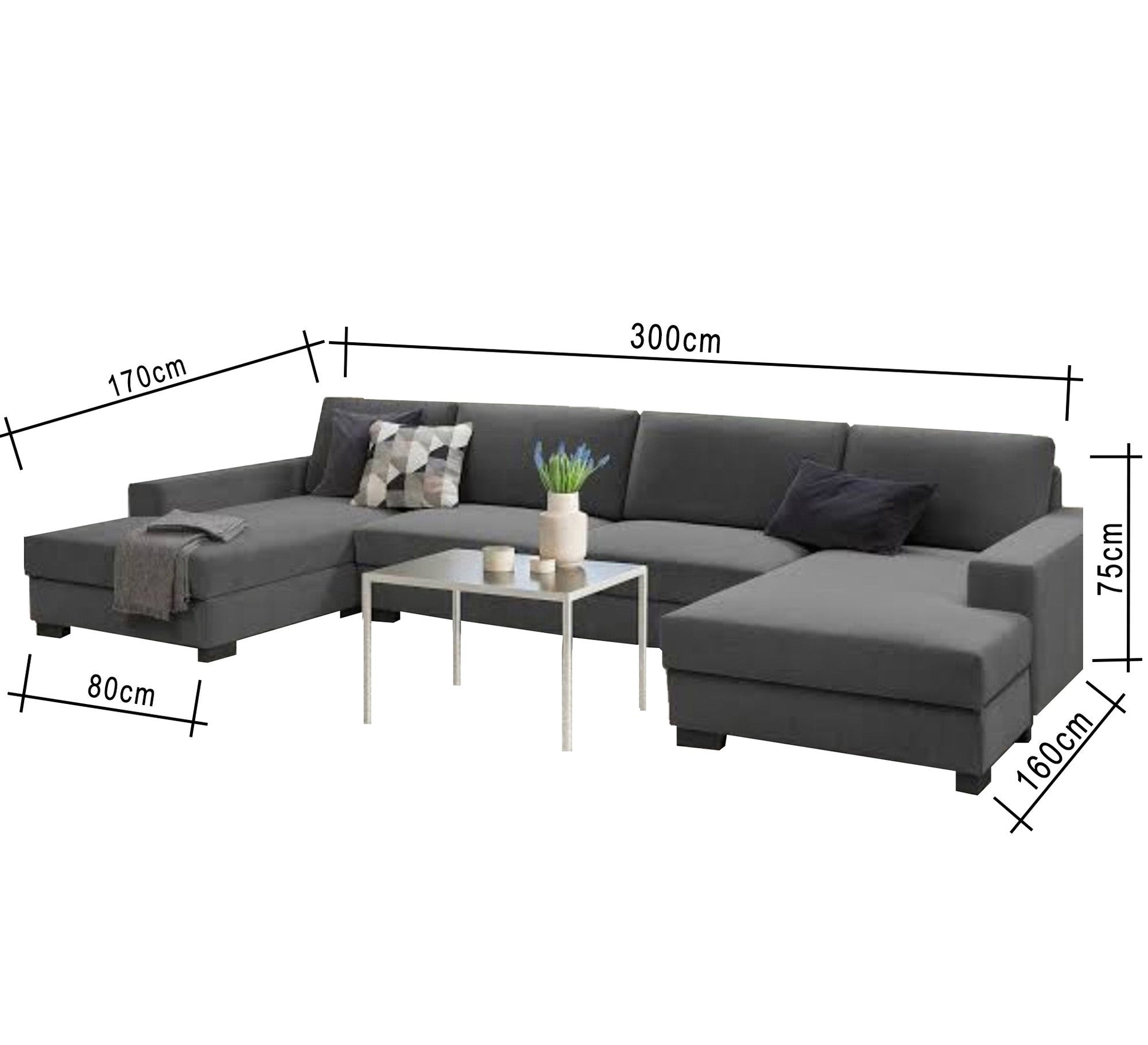 Dark grey living corner in U shape - Vitrine Furniture - L - shape sofa set