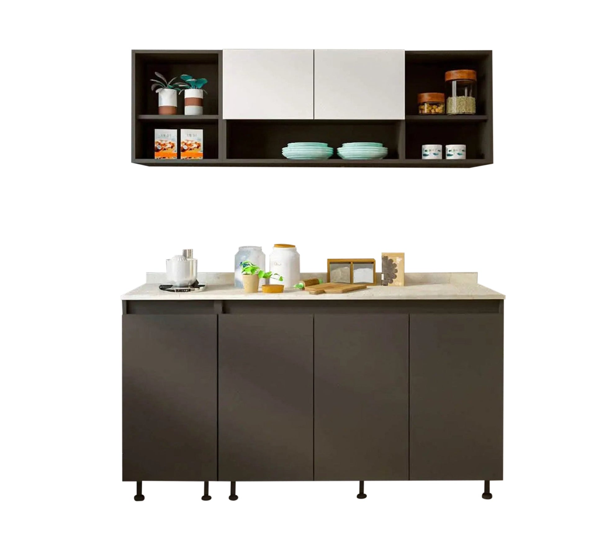 Dark kitchen unit with elegant upper and lower storage - Vitrine Furniture - Furniture