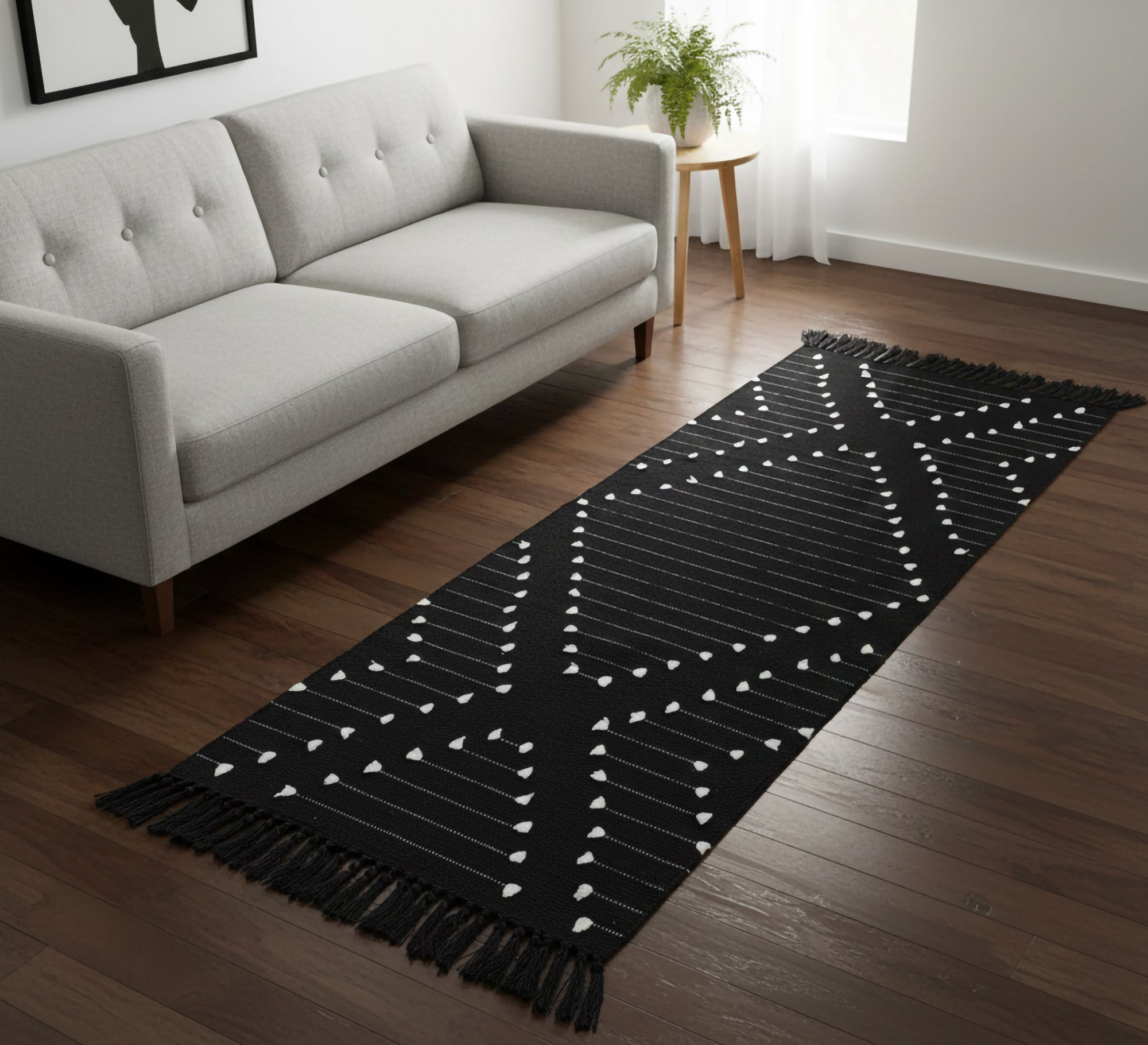 Dark pile rug with dots and cross lines – Vitrine Furniture
