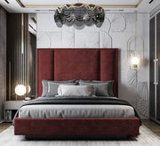 Dark red modern bed with high back and frame - Vitrine Furniture - Furniture