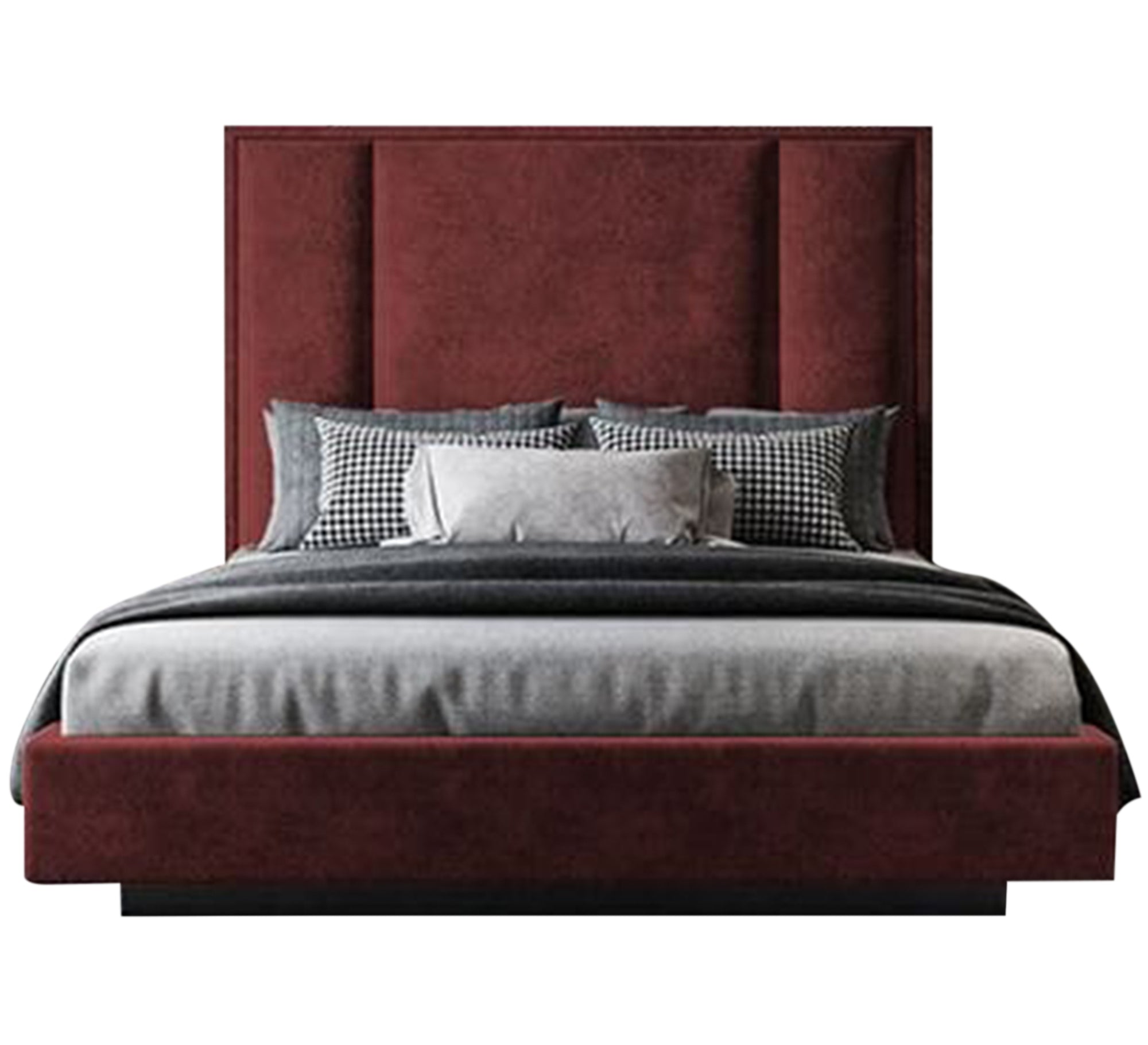 Dark red modern bed with high back and frame - Vitrine Furniture - Furniture