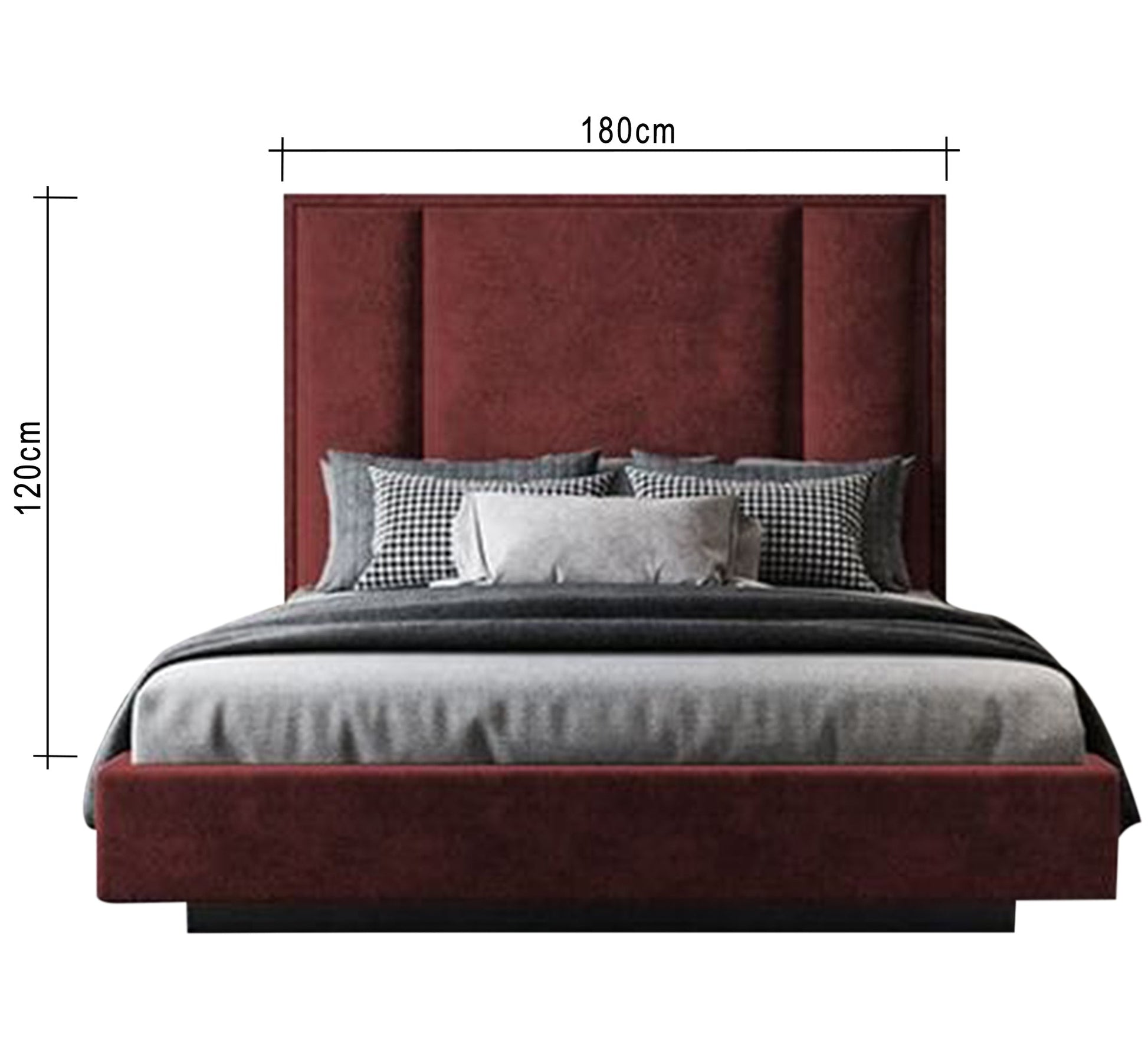 Dark red modern bed with high back and frame - Vitrine Furniture - Furniture