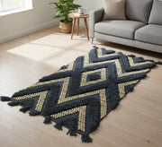 Dark rug with beige herringbone pattern and furry stripes - Vitrine Furniture - Accessories