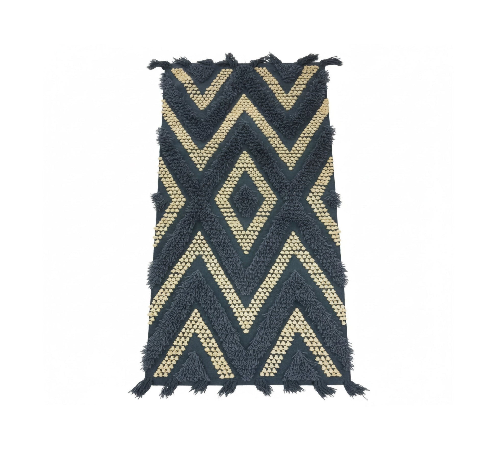 Dark rug with beige herringbone pattern and furry stripes - Vitrine Furniture - Accessories