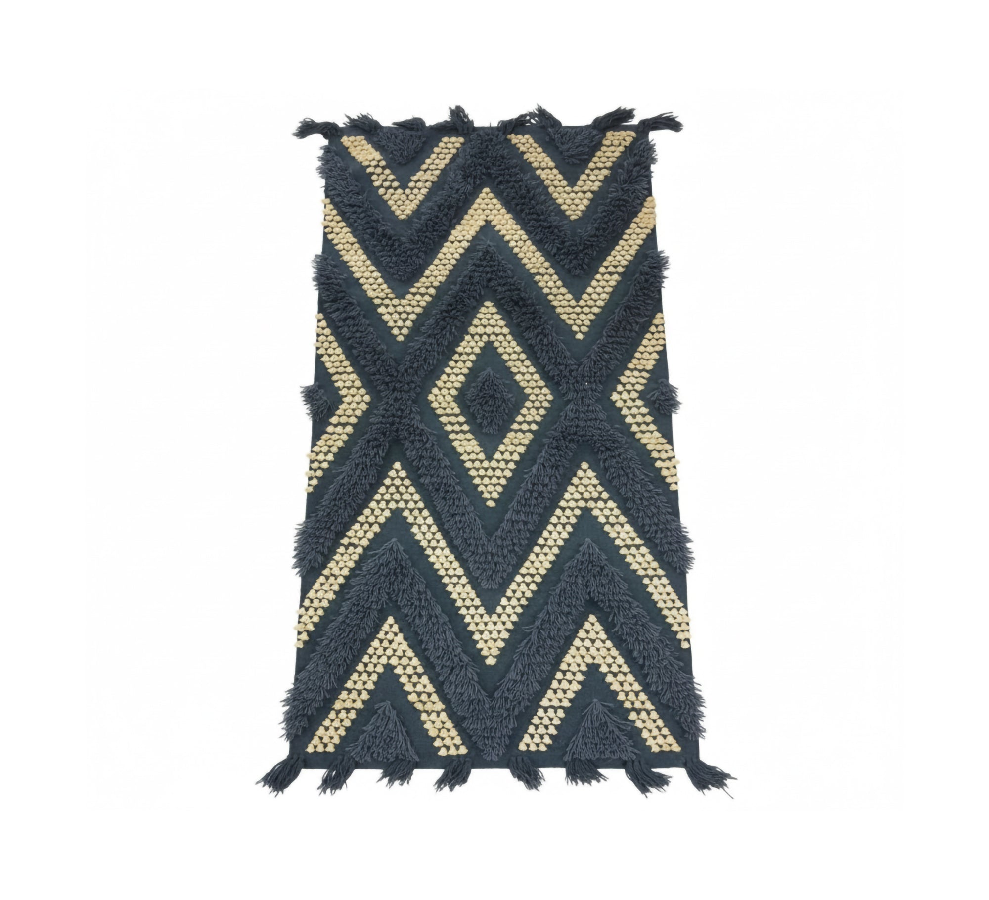 Dark rug with beige herringbone pattern and furry stripes - Vitrine Furniture - Accessories