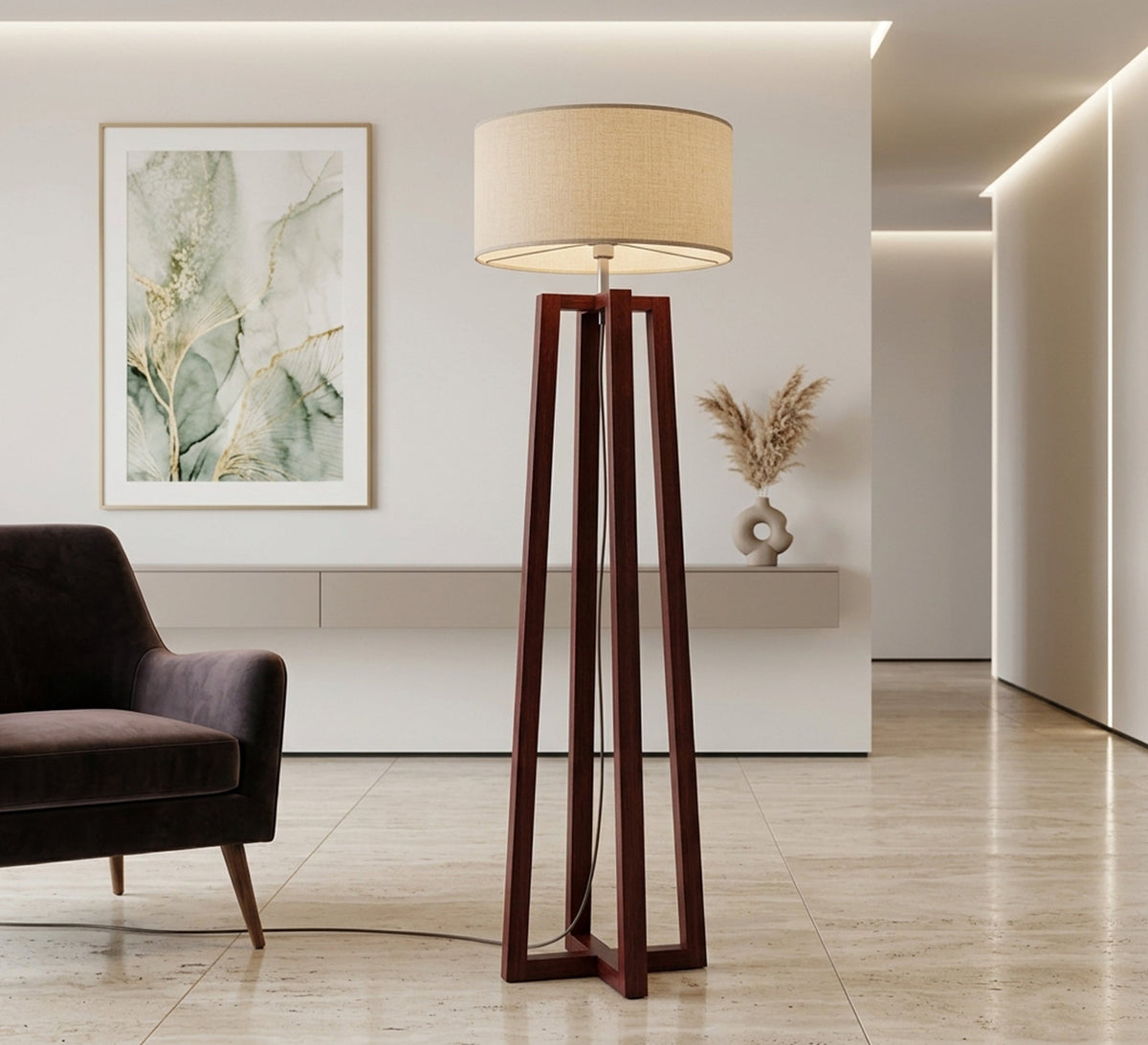 Dark Wood Geometric Base Floor Lamp - Vitrine Furniture - Floor lamps