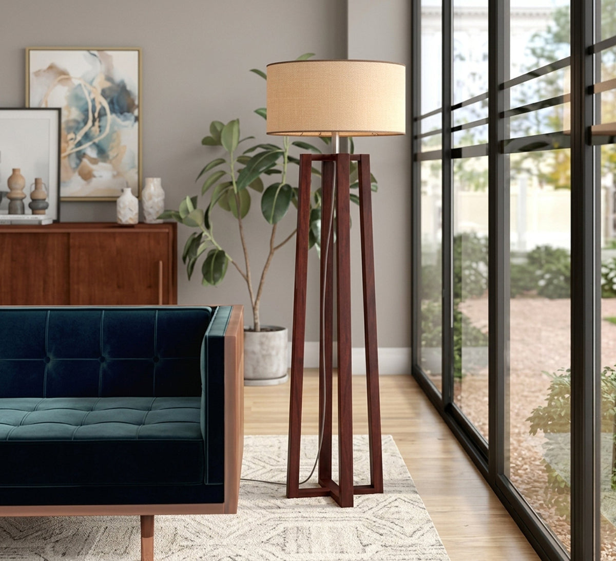Dark Wood Geometric Base Floor Lamp - Vitrine Furniture - Floor lamps