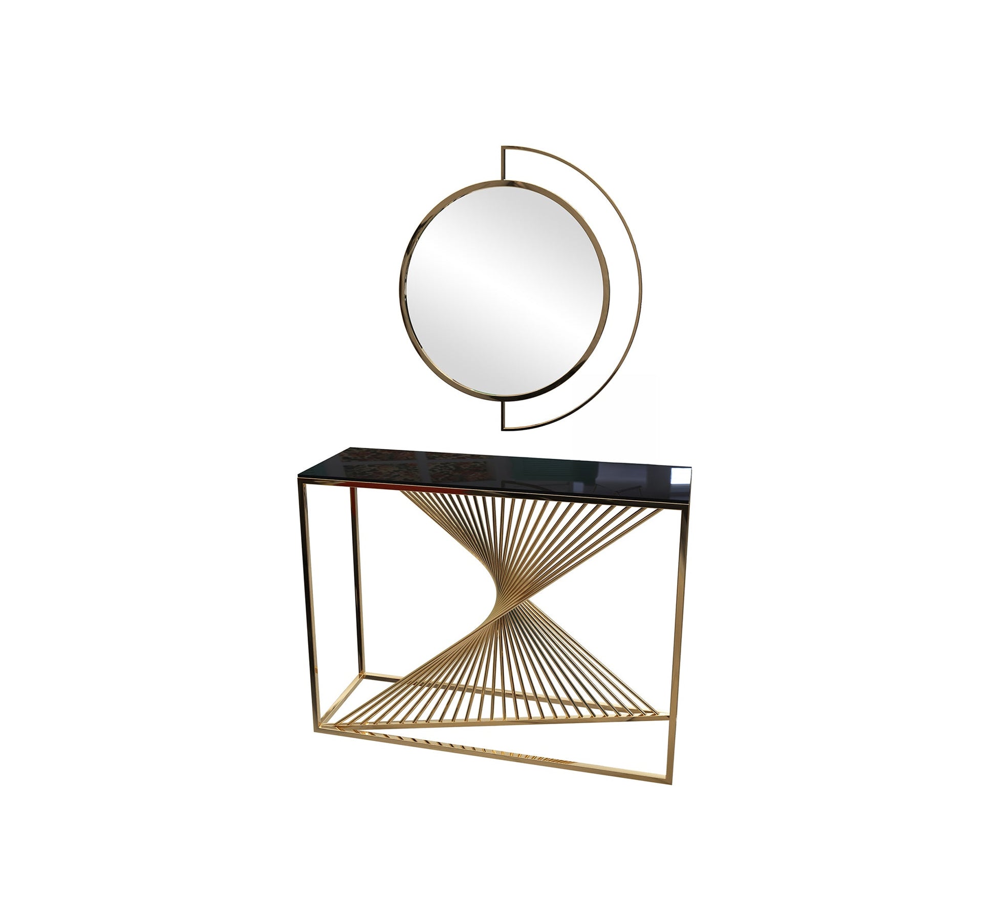 Decorative console and golden circular mirror - Vitrine Furniture - Console