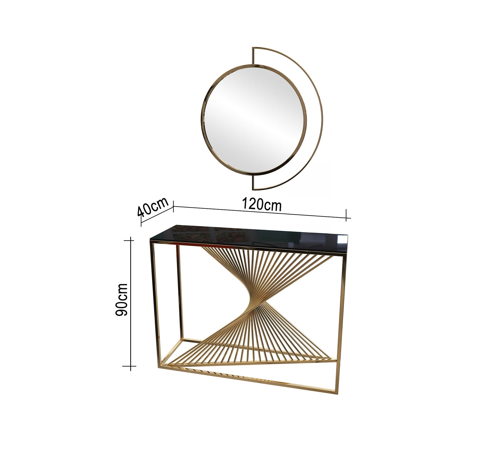 Decorative console and golden circular mirror - Vitrine Furniture - Console