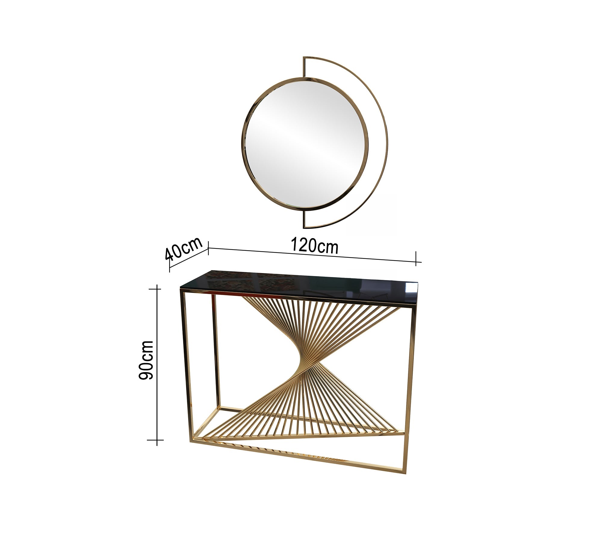 Decorative console and golden circular mirror - Vitrine Furniture - Console