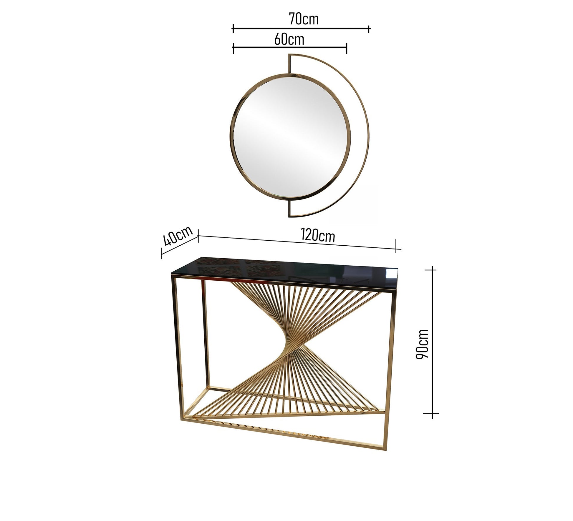 Decorative console and golden circular mirror - Vitrine Furniture - Console