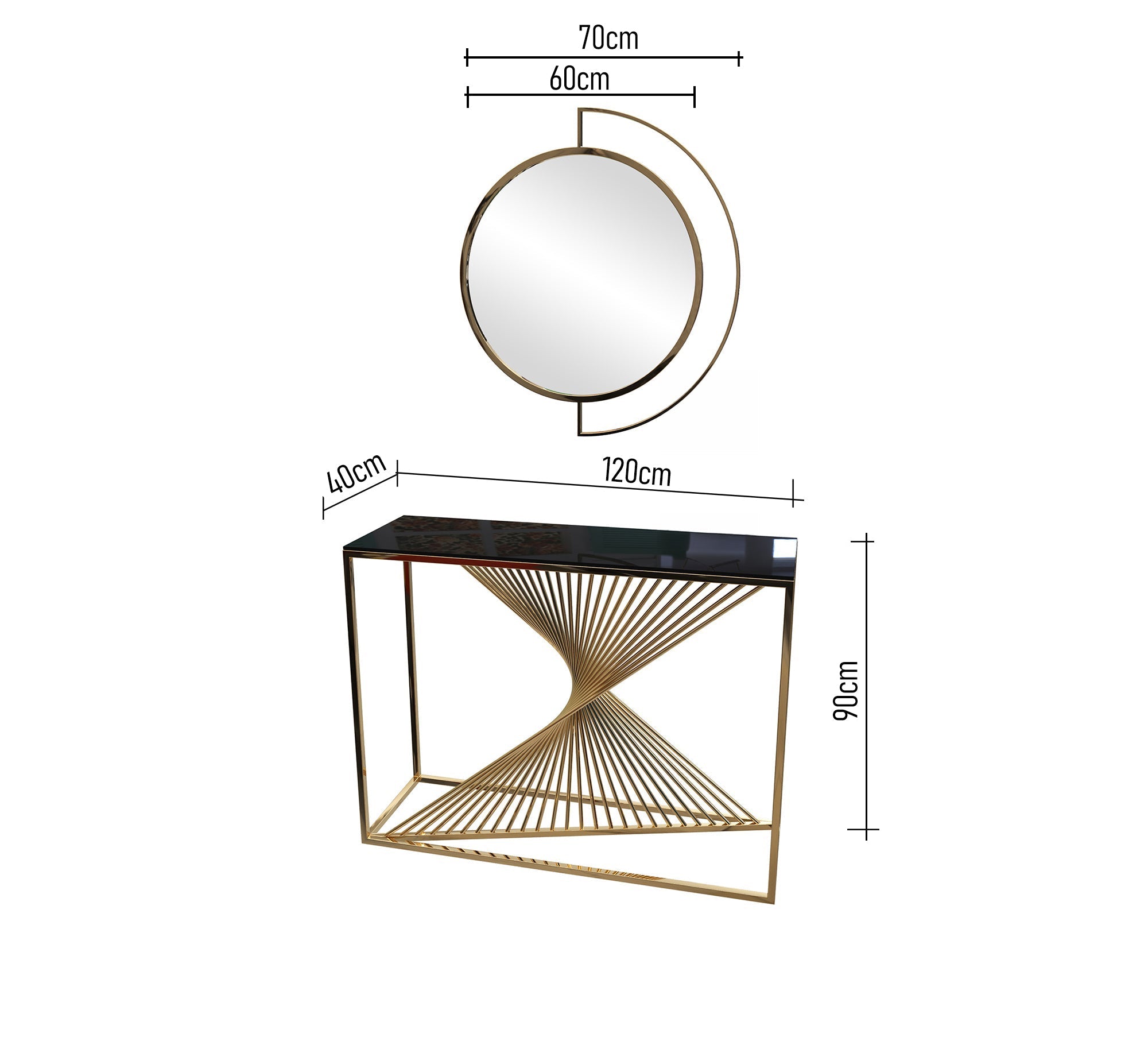 Decorative console and golden circular mirror - Vitrine Furniture - Console