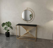 Decorative console and golden circular mirror - Vitrine Furniture - Console