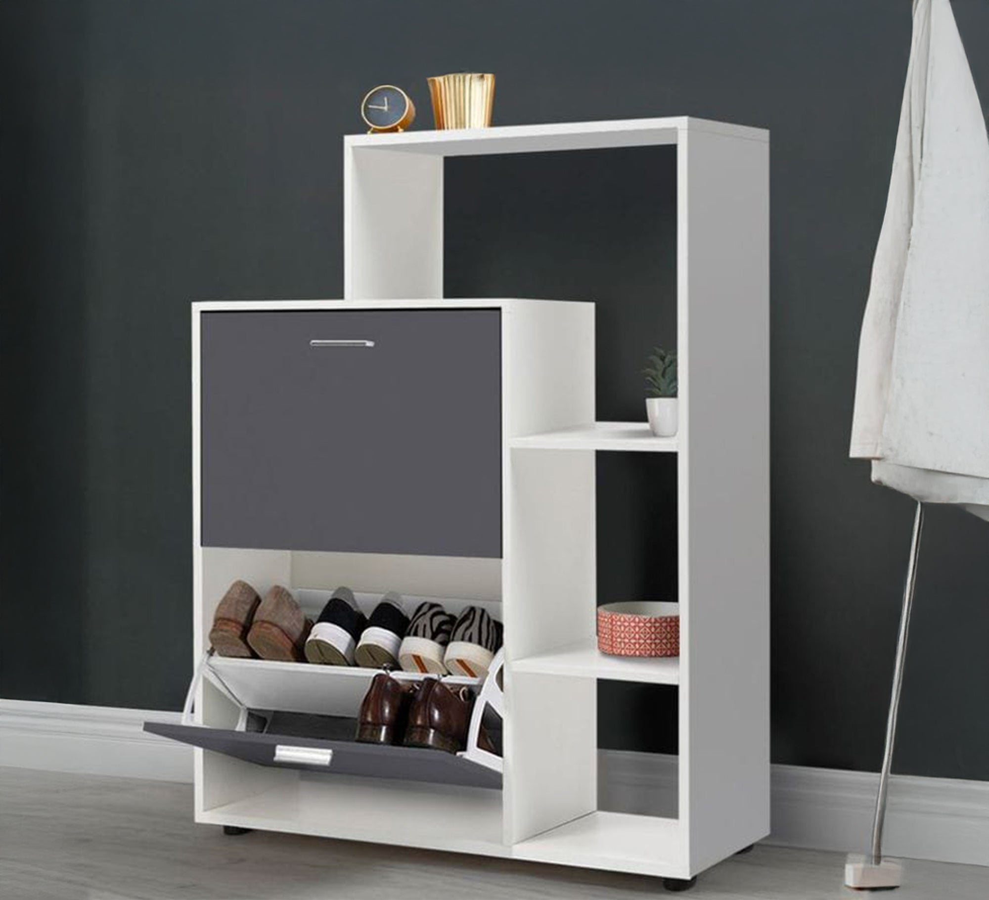 Decorative shelves and shoe rack with fan doors – Vitrine Furniture