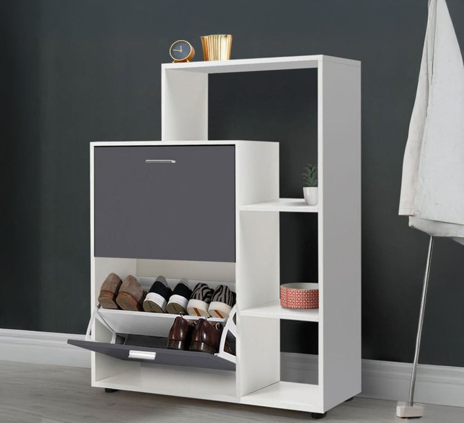 Decorative shelves and shoe rack with fan doors - Vitrine Furniture - Furniture