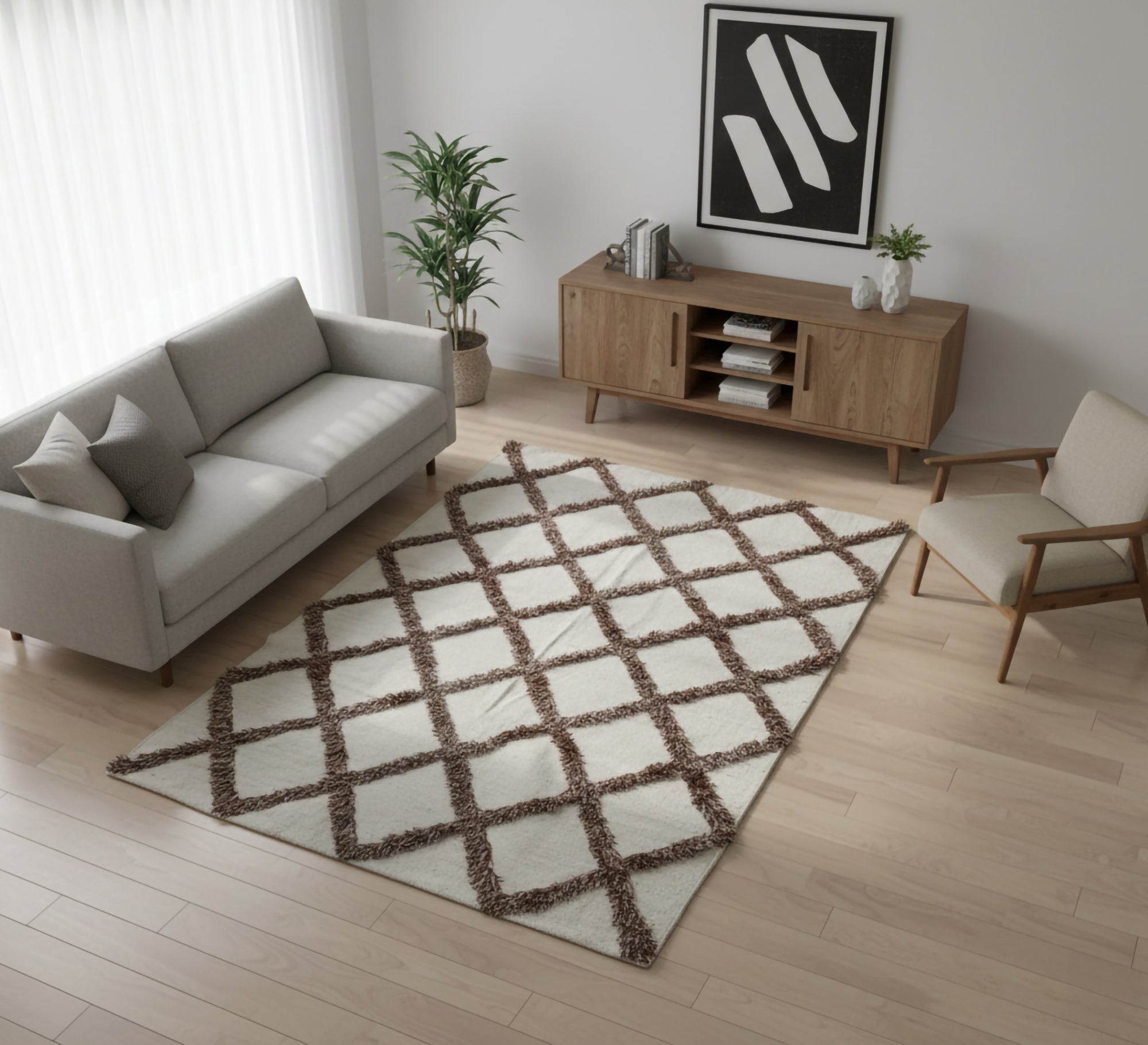 Dense pile rug with a diamond net pattern - Vitrine Furniture - Accessories