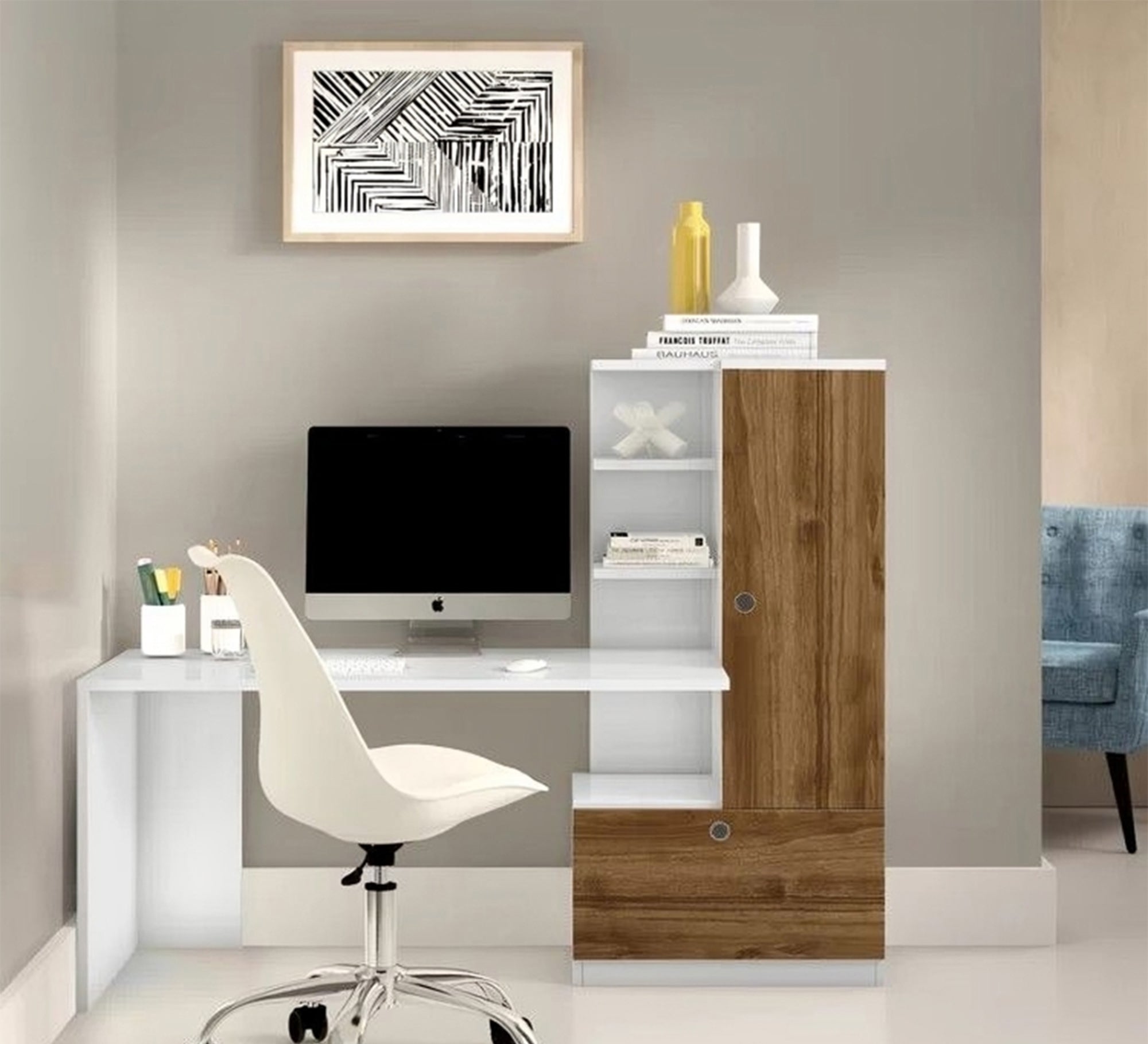 Desk with Door & Side Shelves: Versatile Workspace - Vitrine Furniture - Furniture