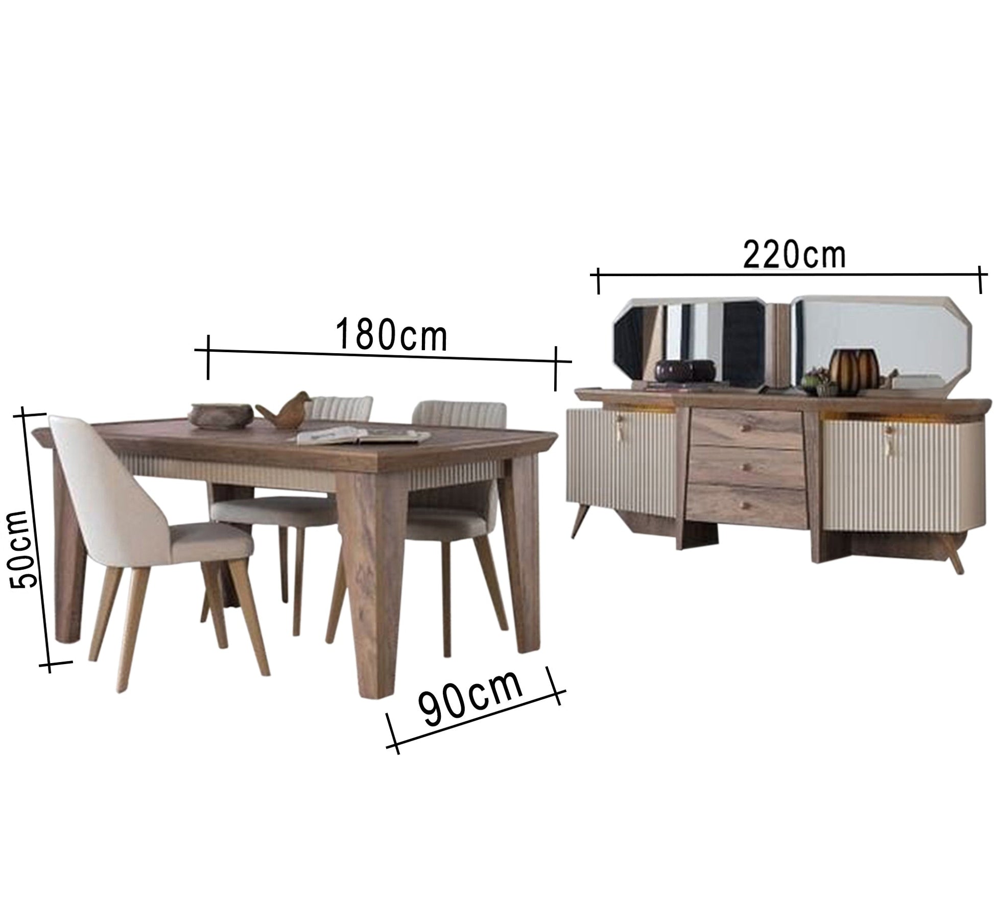 Dining room in a coffee color, ribbed wood - Vitrine Furniture - Sets