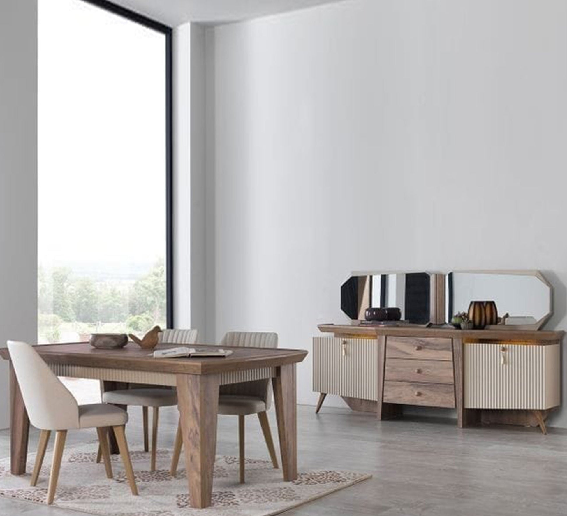 Dining room in a coffee color, ribbed wood - Vitrine Furniture - Sets