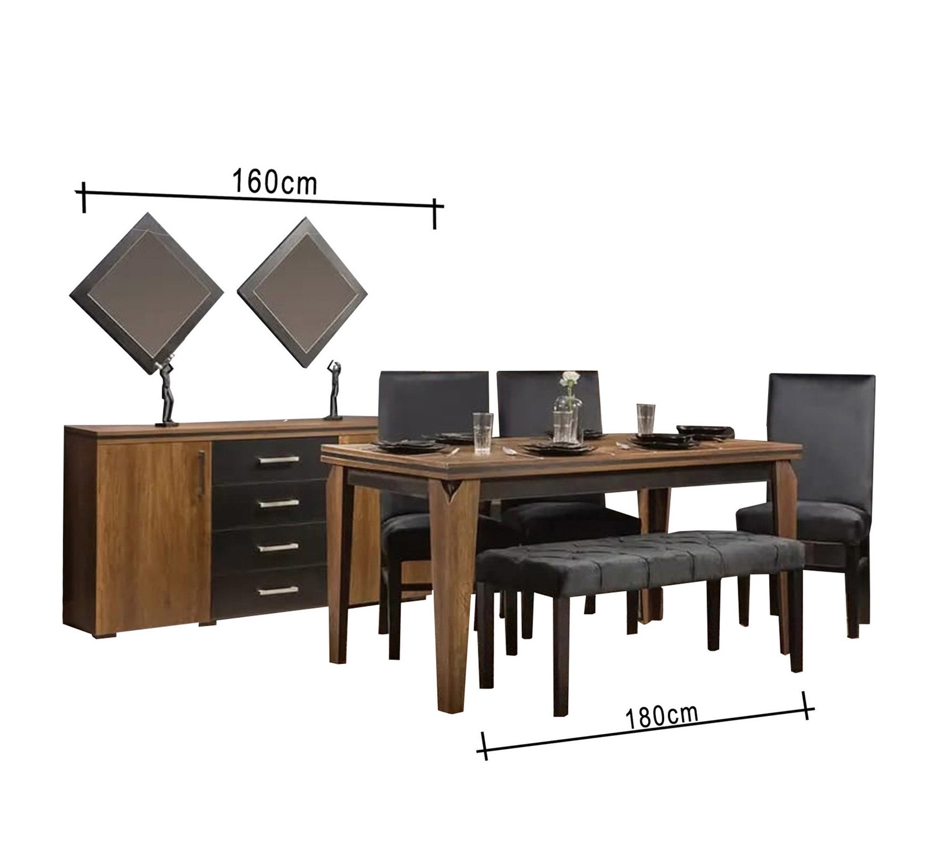 Dining room in beige wood black - Vitrine Furniture - Sets