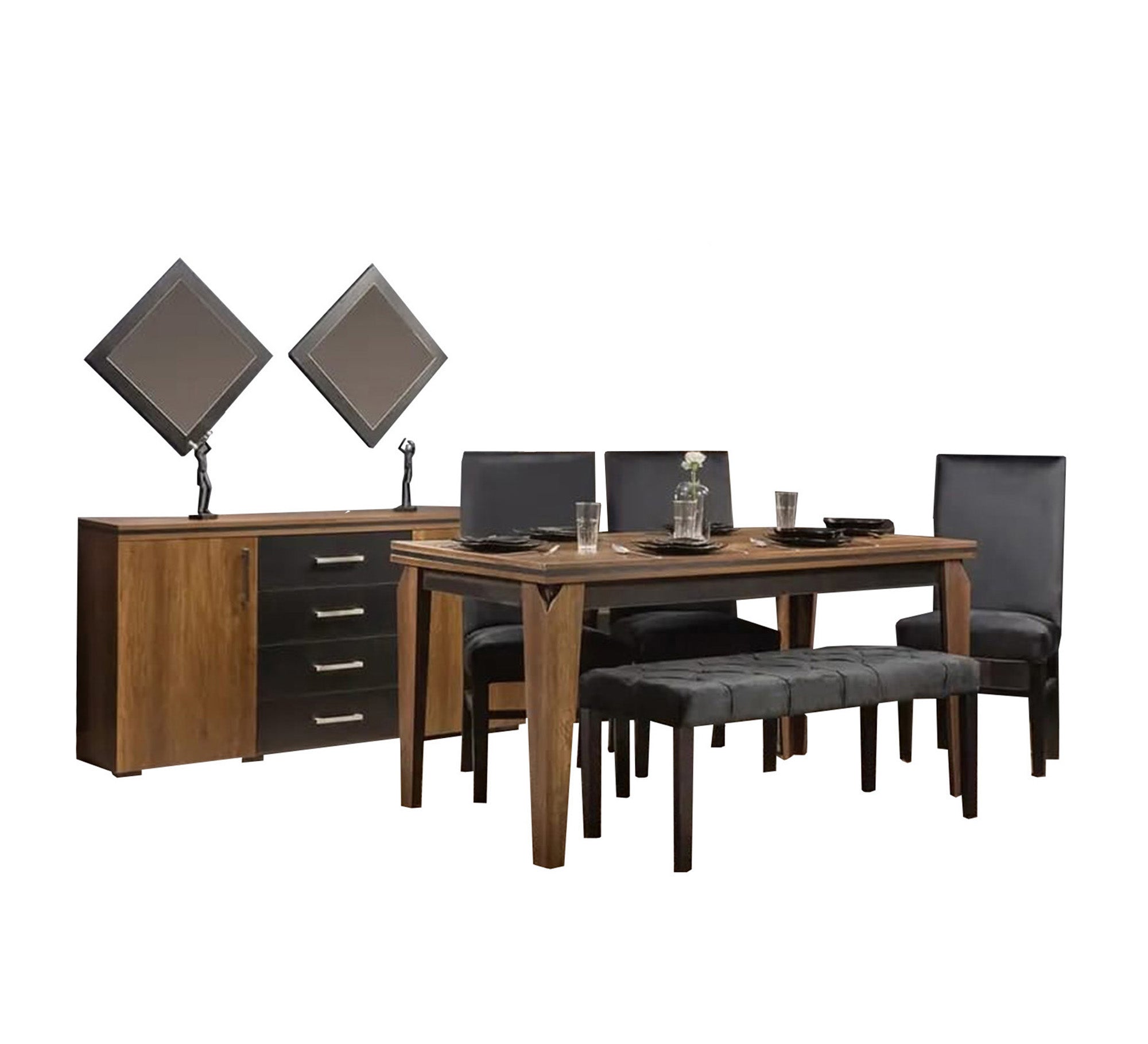 Dining room in beige wood black - Vitrine Furniture - Sets