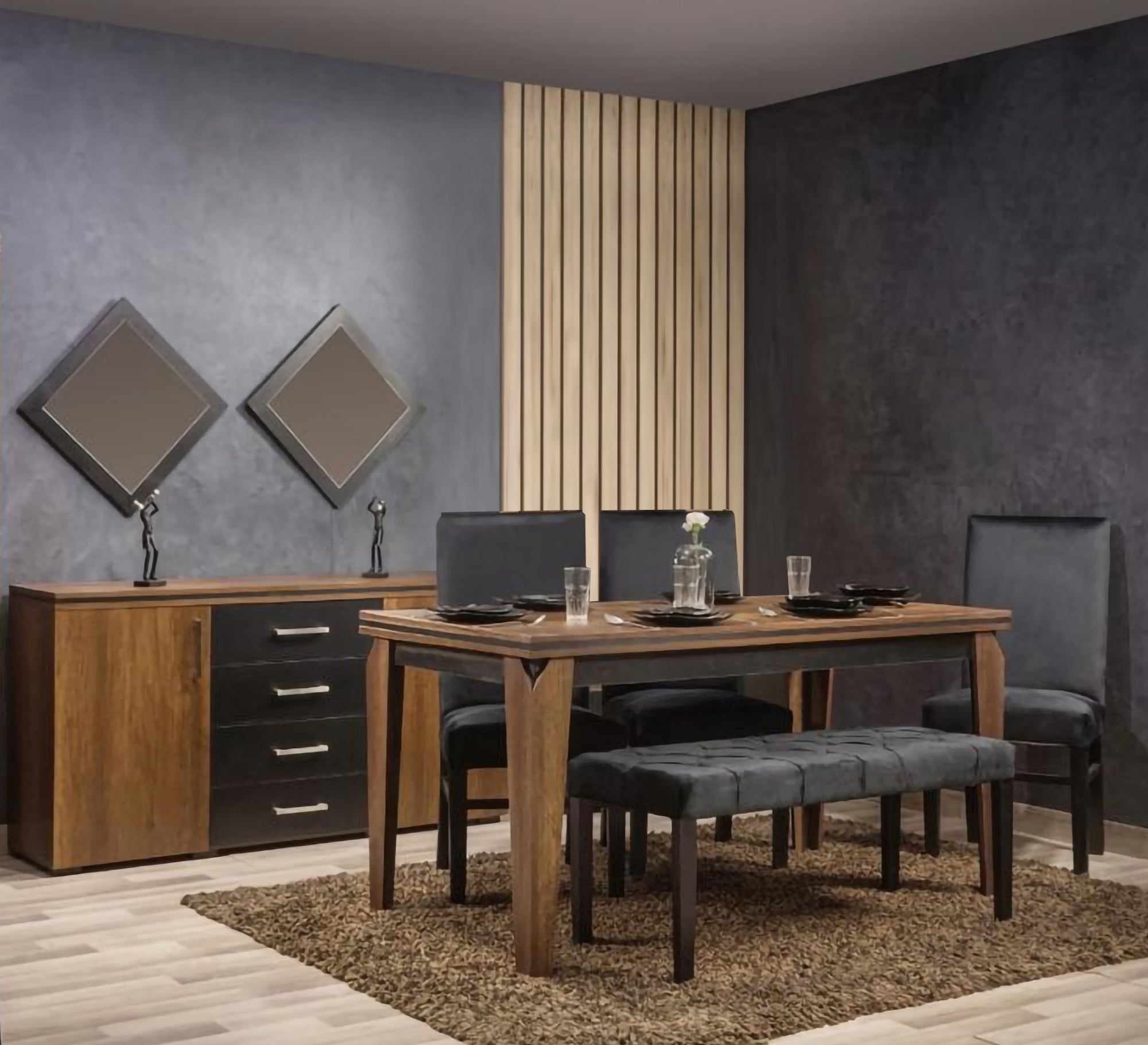 Dining room in beige wood black - Vitrine Furniture - Sets