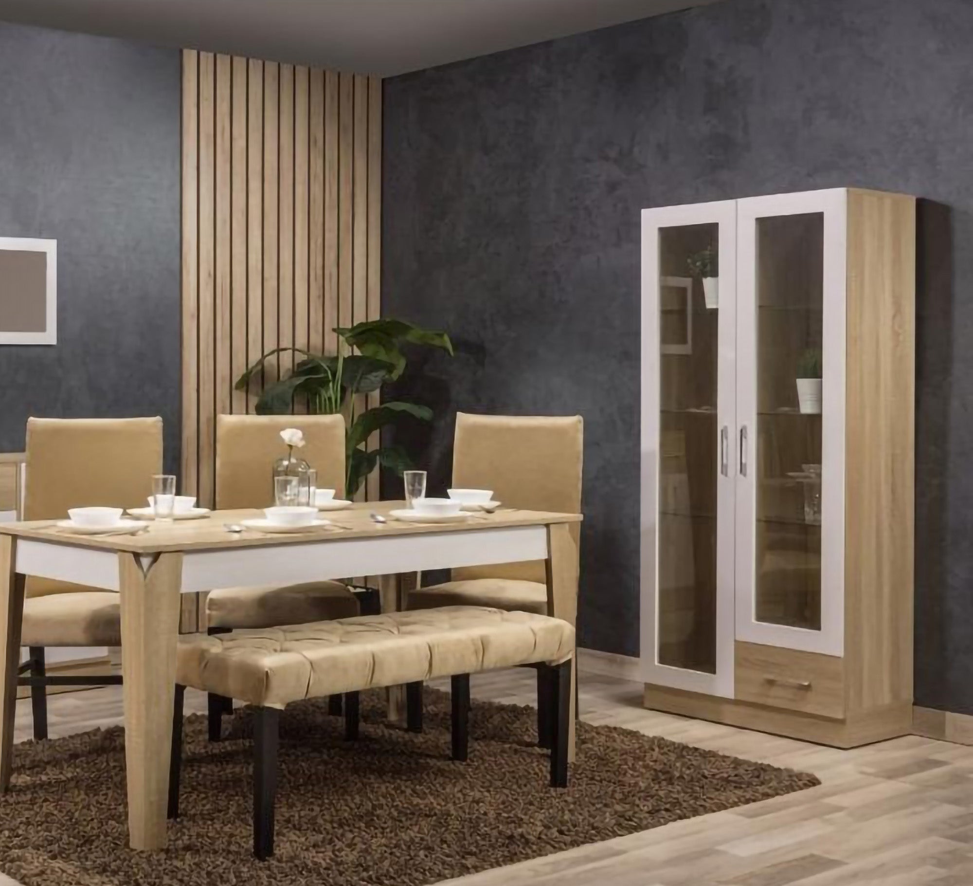 Dining room in wooden beige and white - Vitrine Furniture - Sets