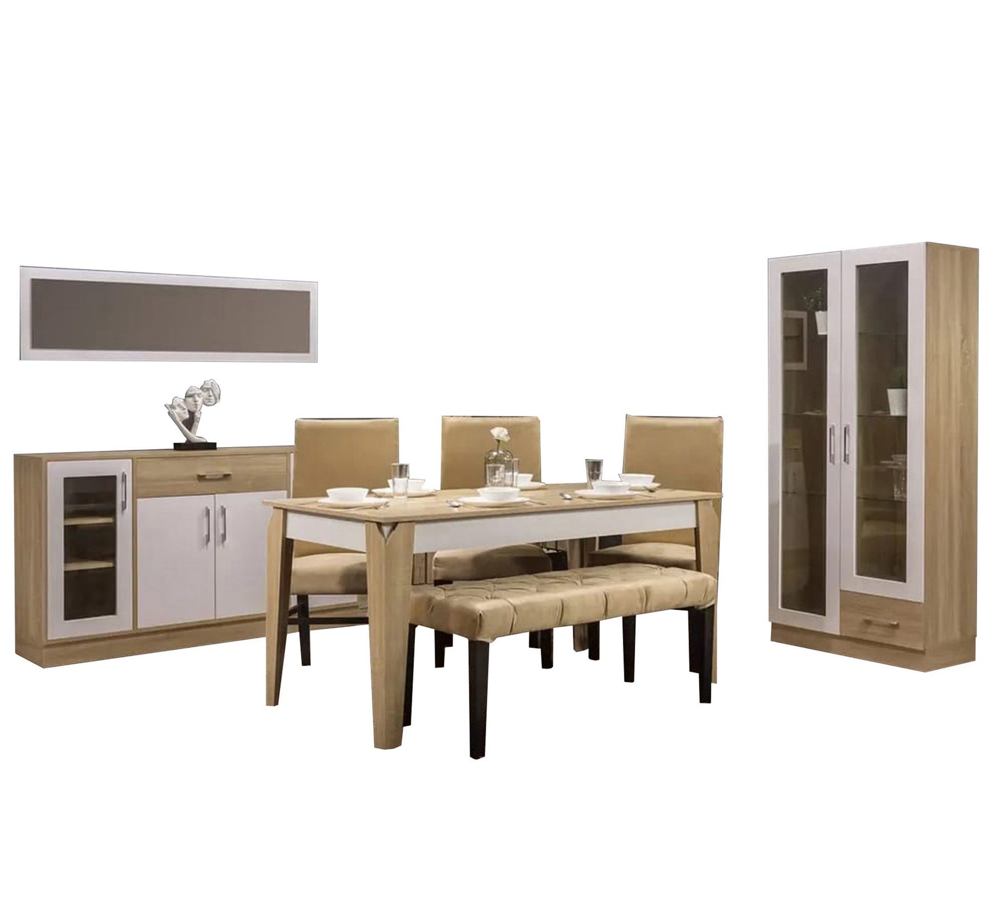 Dining room in wooden beige and white - Vitrine Furniture - Sets