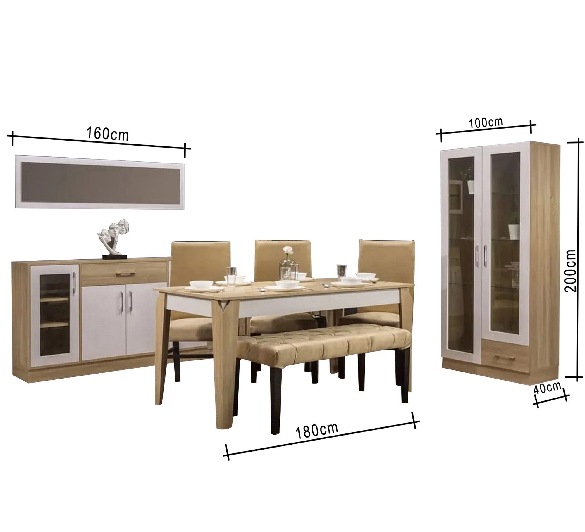 Dining room in wooden beige and white - Vitrine Furniture - Sets