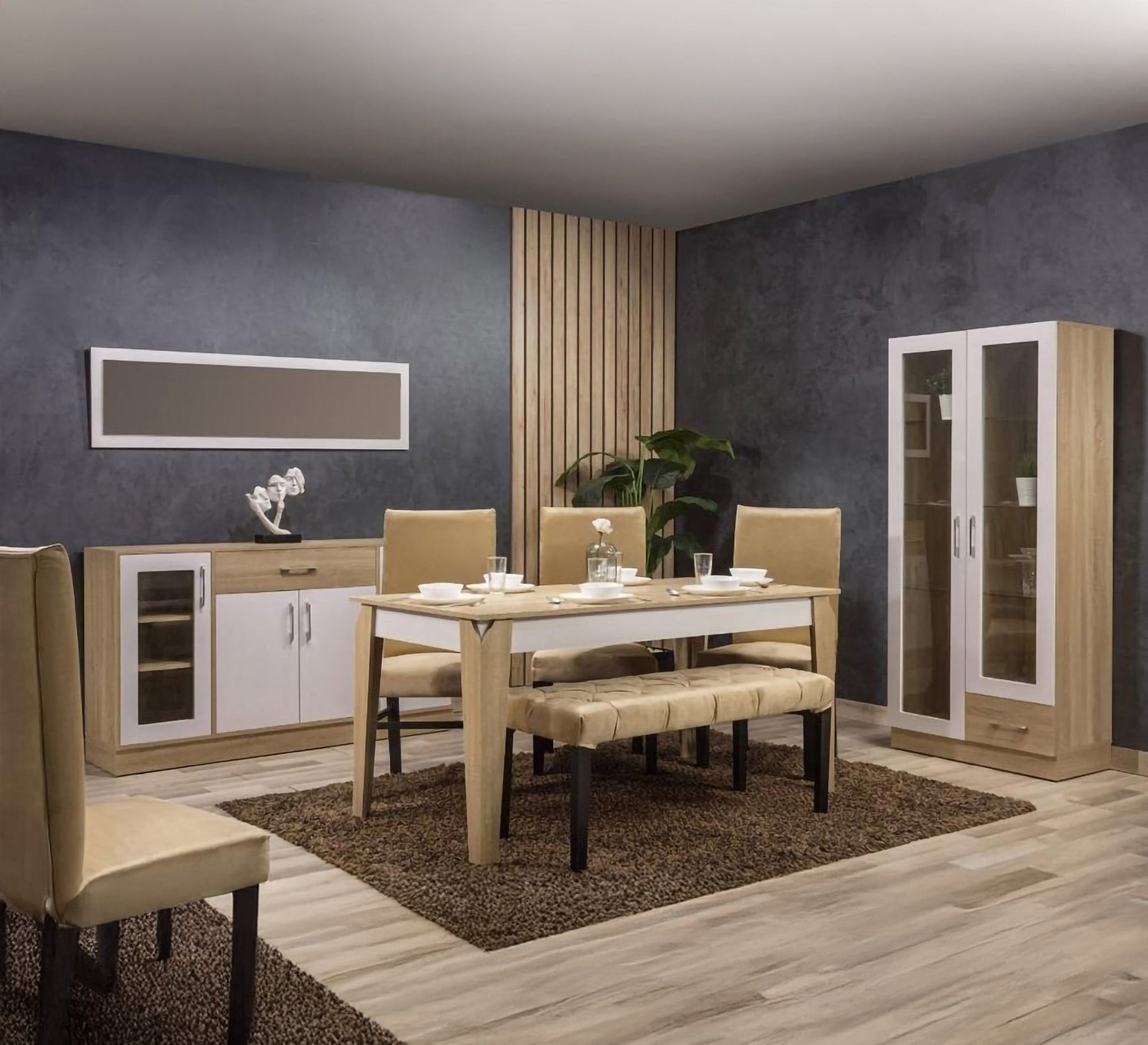 Dining room in wooden beige and white - Vitrine Furniture - Sets