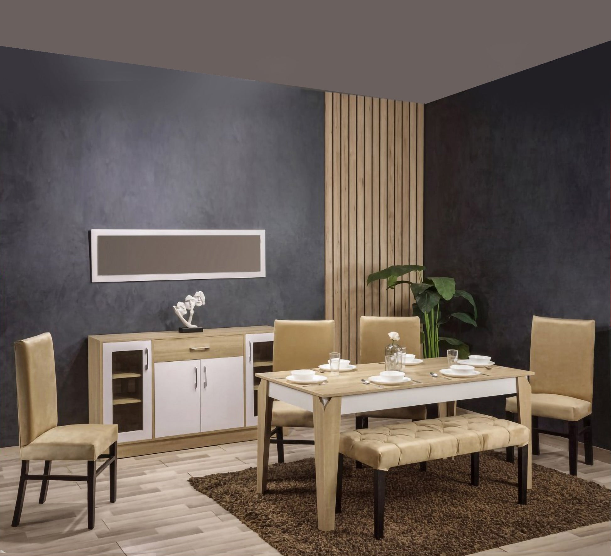 Dining room in wooden beige and white - Vitrine Furniture - Sets