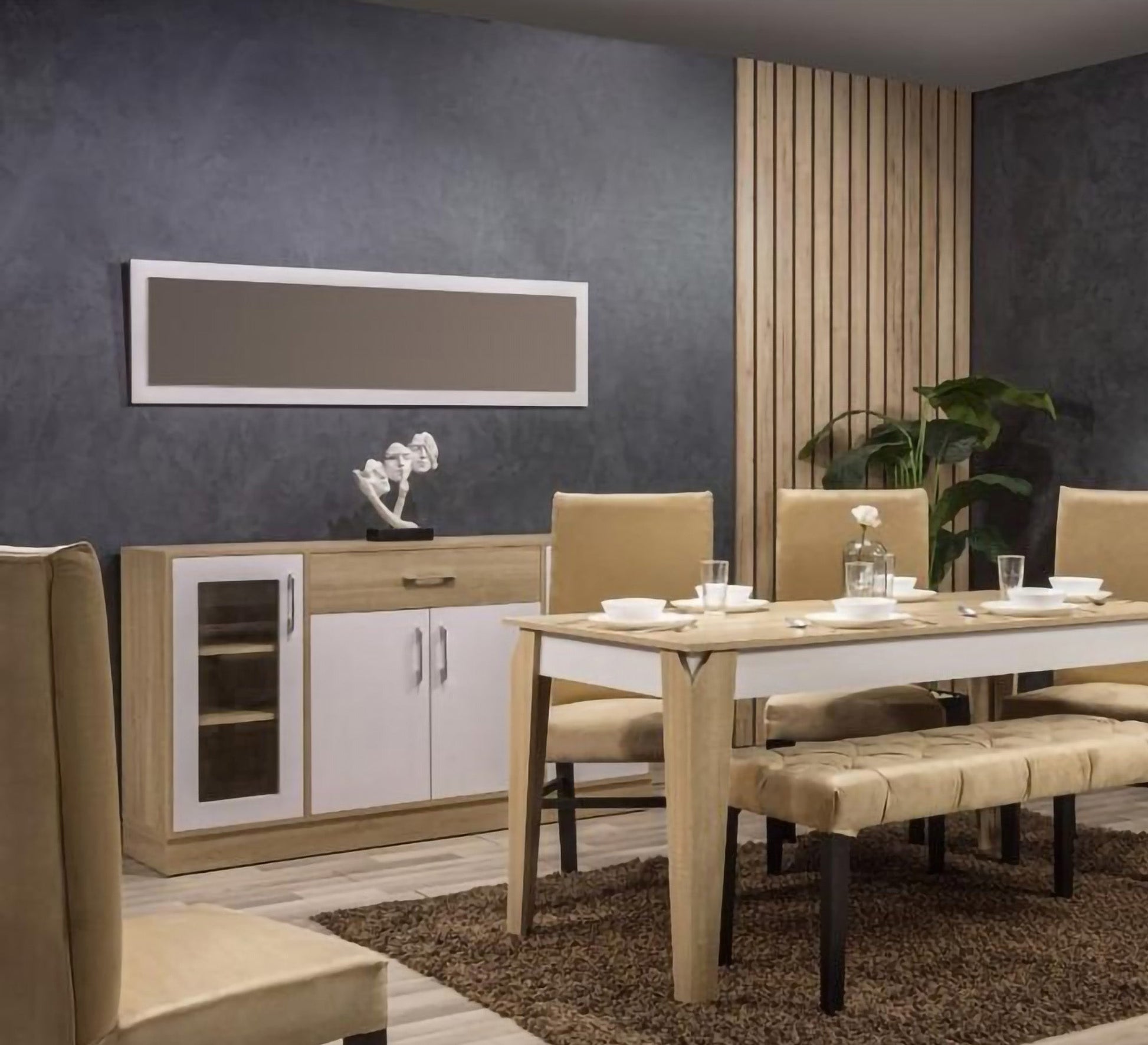 Dining room in wooden beige and white - Vitrine Furniture - Sets