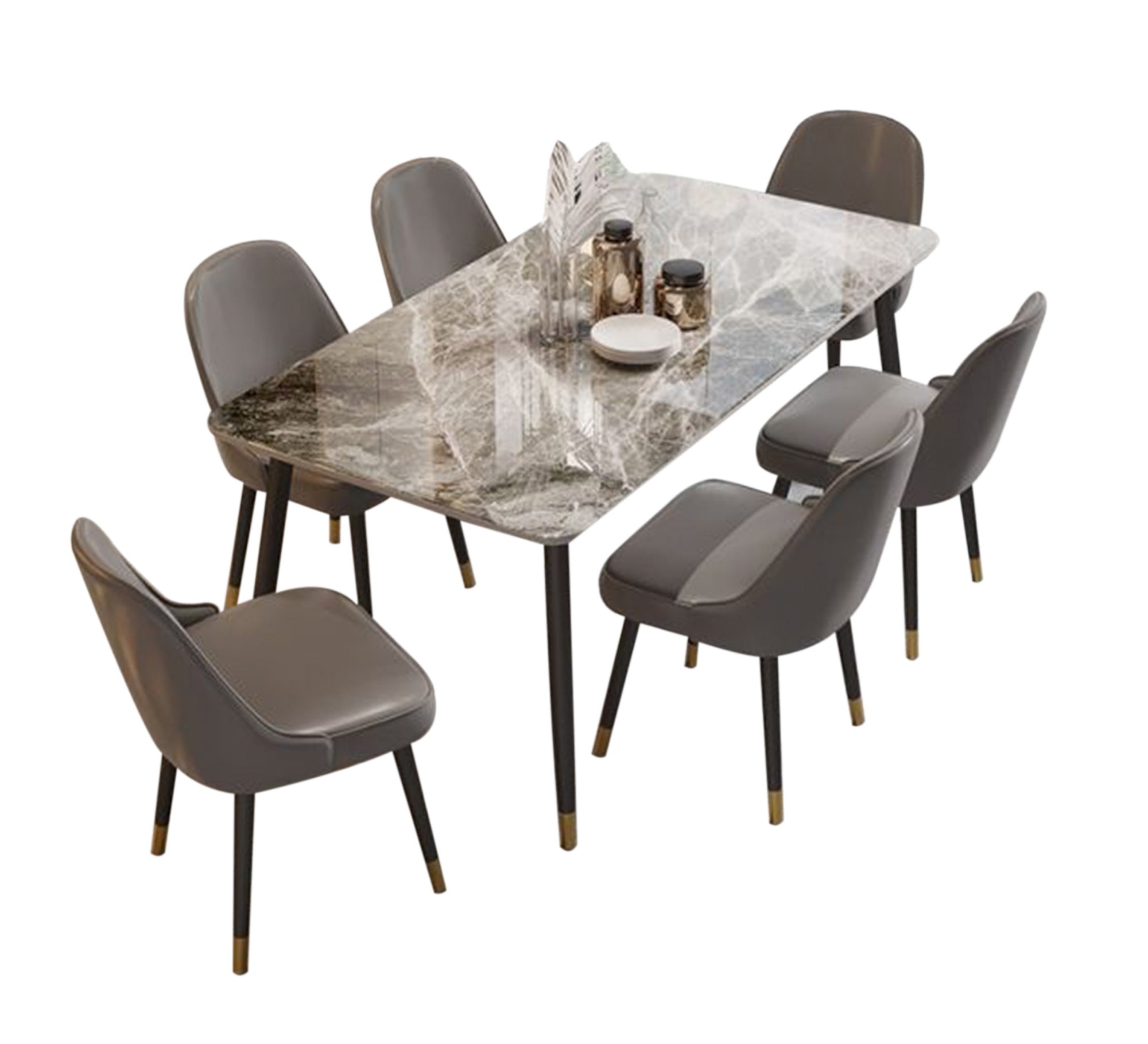 Dining Set: Modern Table with 6 Grey Chairs - Vitrine Furniture - Furniture