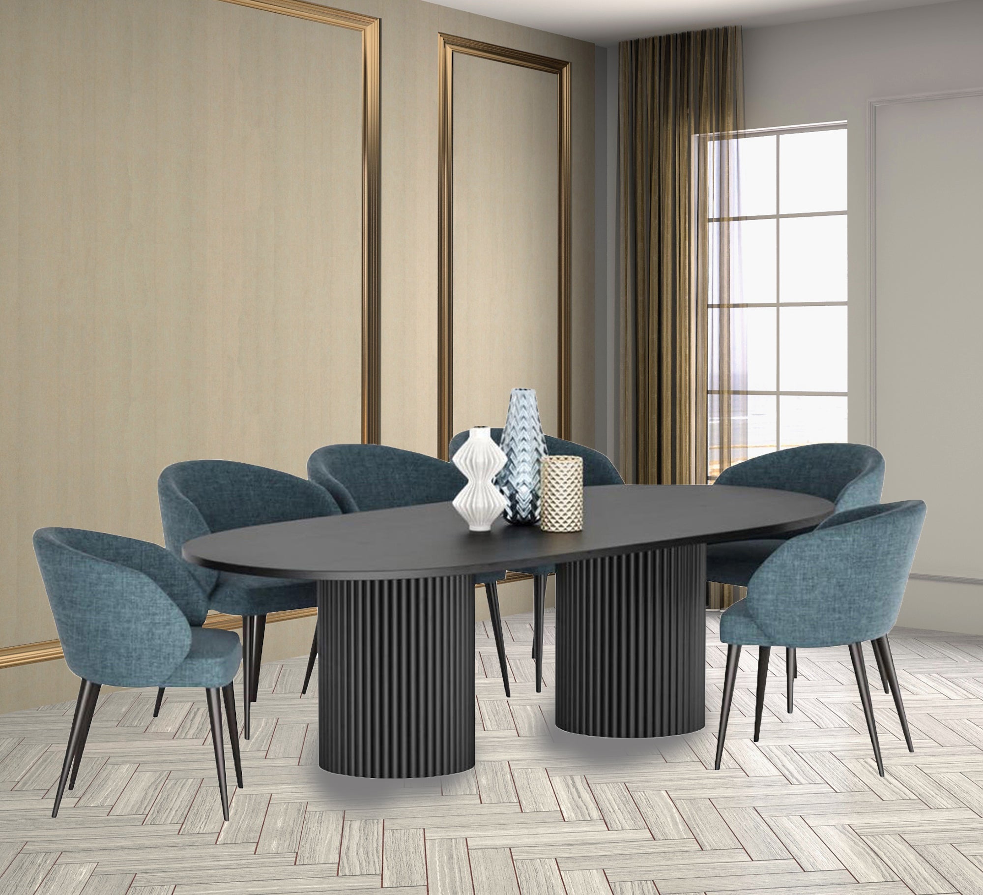 Dining table with cylindrical legs in black - Vitrine Furniture - Furniture
