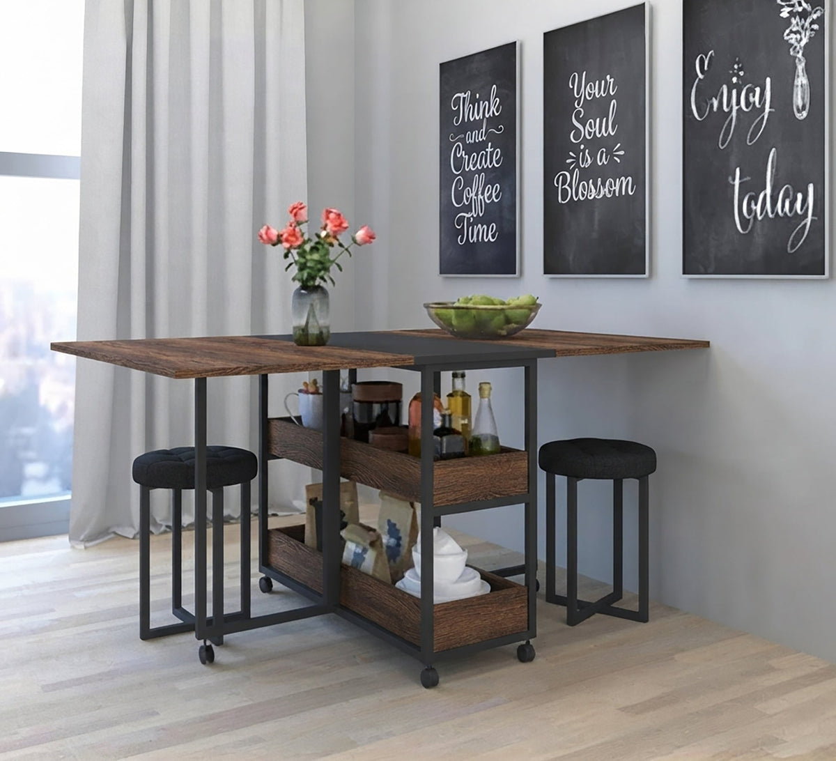 Dining table with decorative shelves and two chairs - Vitrine Furniture - Dining Room Set