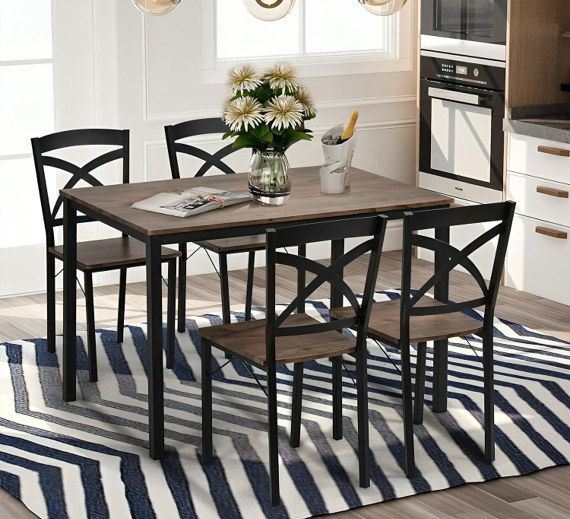 Dining table with four wooden and metal chairs set – Vitrine Furniture