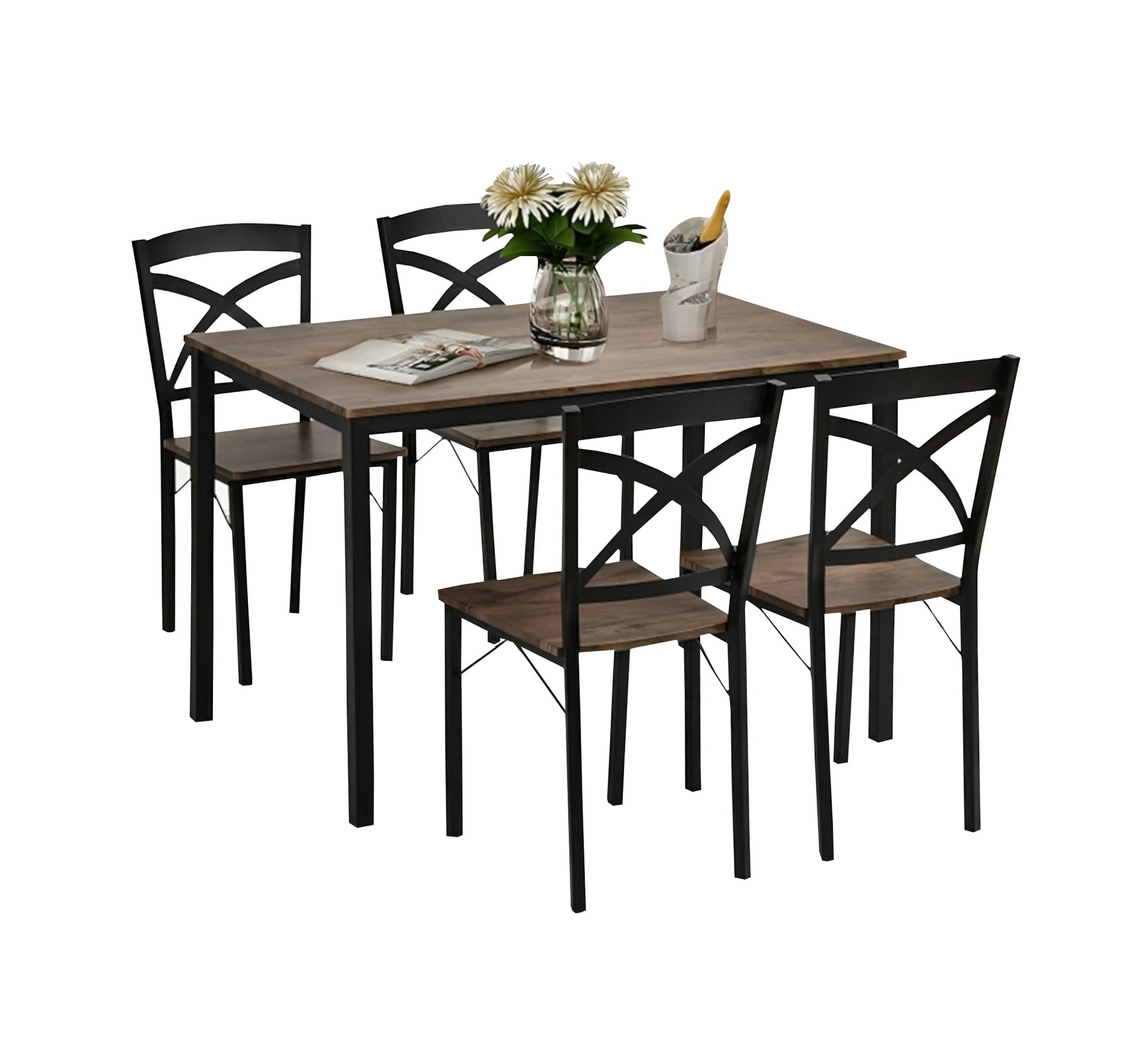Dining table with four wooden and metal chairs set - Vitrine Furniture - Furniture