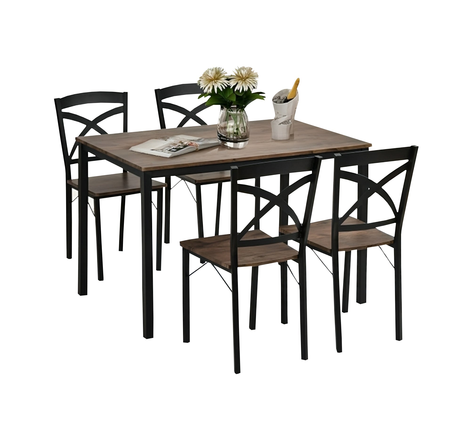 Dining table with four wooden and metal chairs set - Vitrine Furniture - Furniture