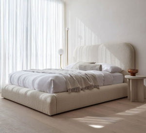 Double bed upholstered in white linen fabrics - Vitrine Furniture - Furniture