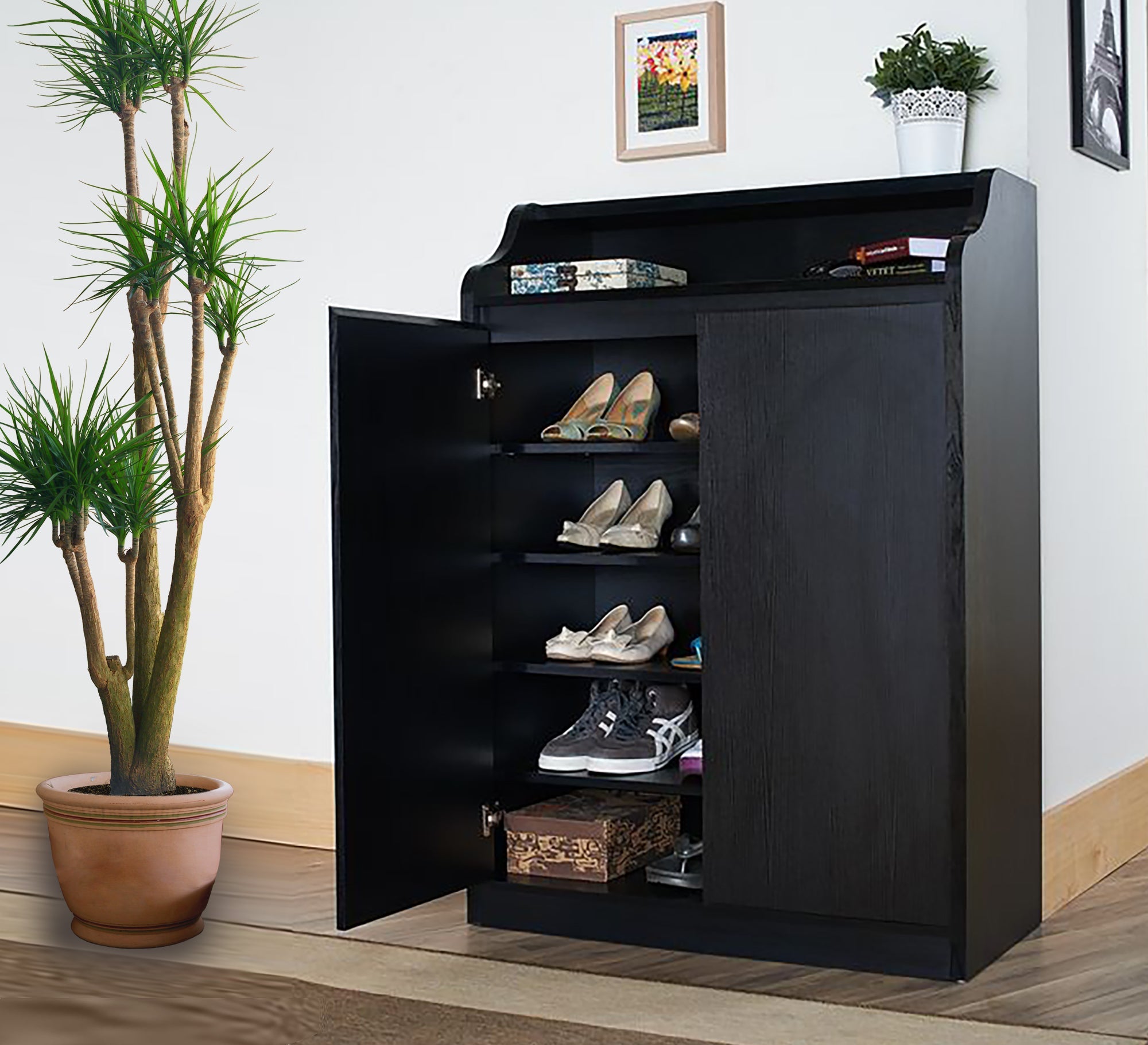 Double - door shoe rack with top shelf - Vitrine Furniture - Furniture